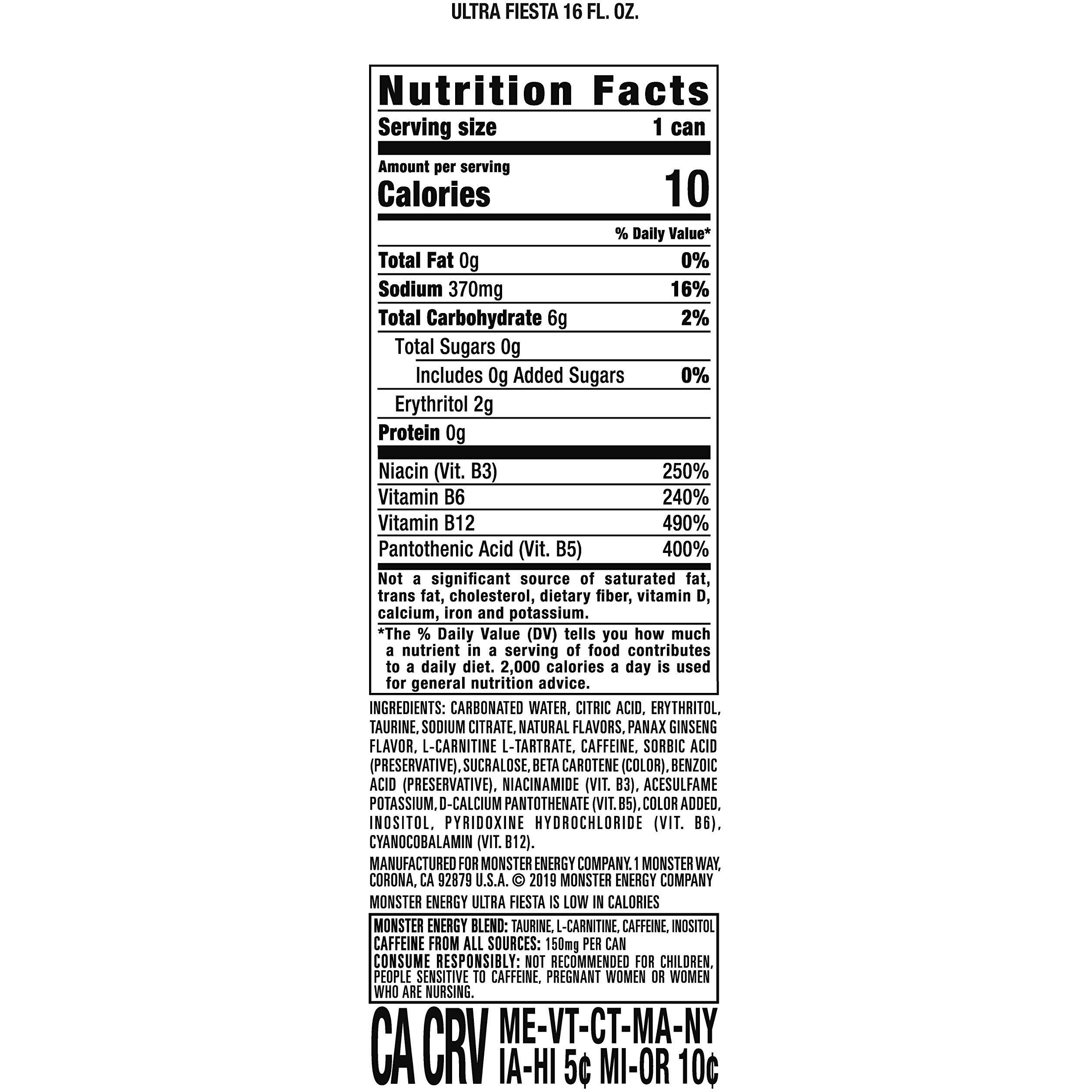 Monster Energy Ultra Fiesta Mango, Sugar Free Energy Drink, 16 Ounce (Pack Of 24)