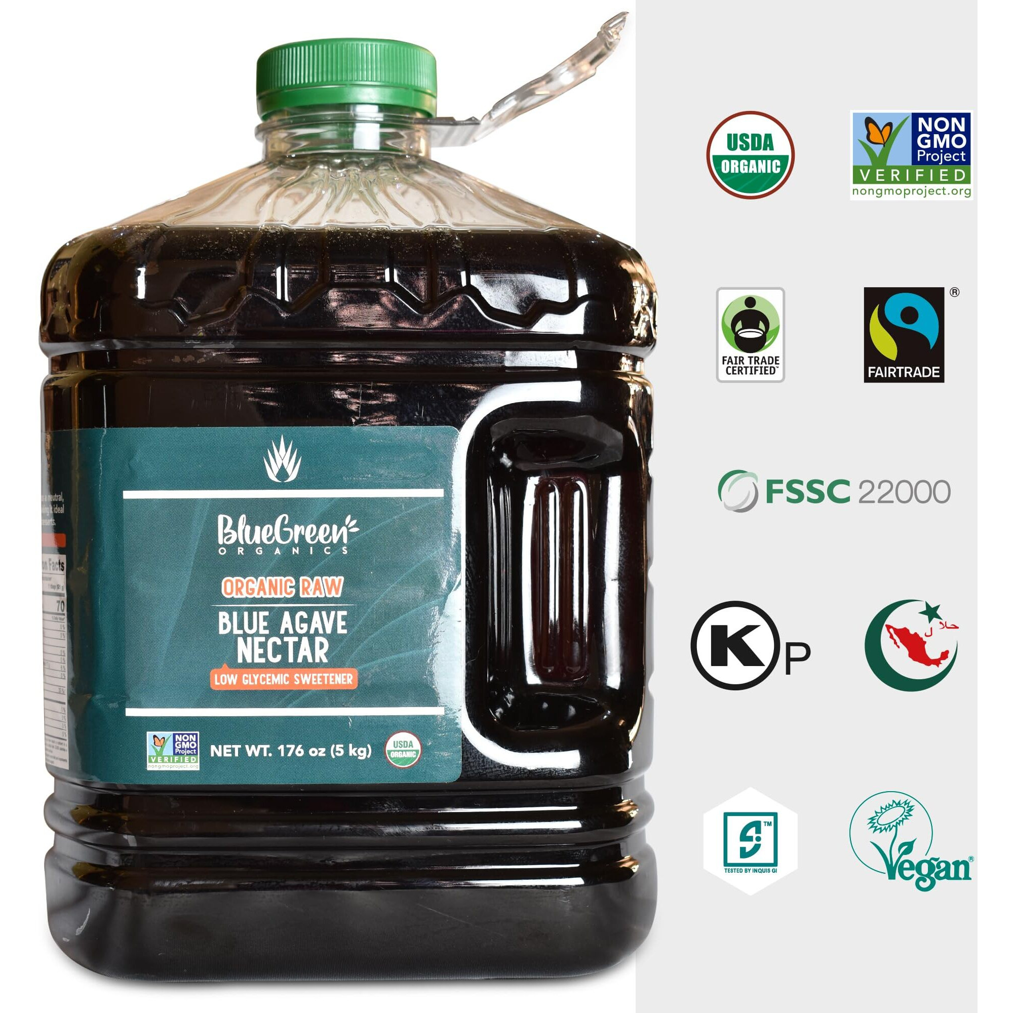 Blue Green Agave Organic Nectar, Raw Blue, 176 Ounce