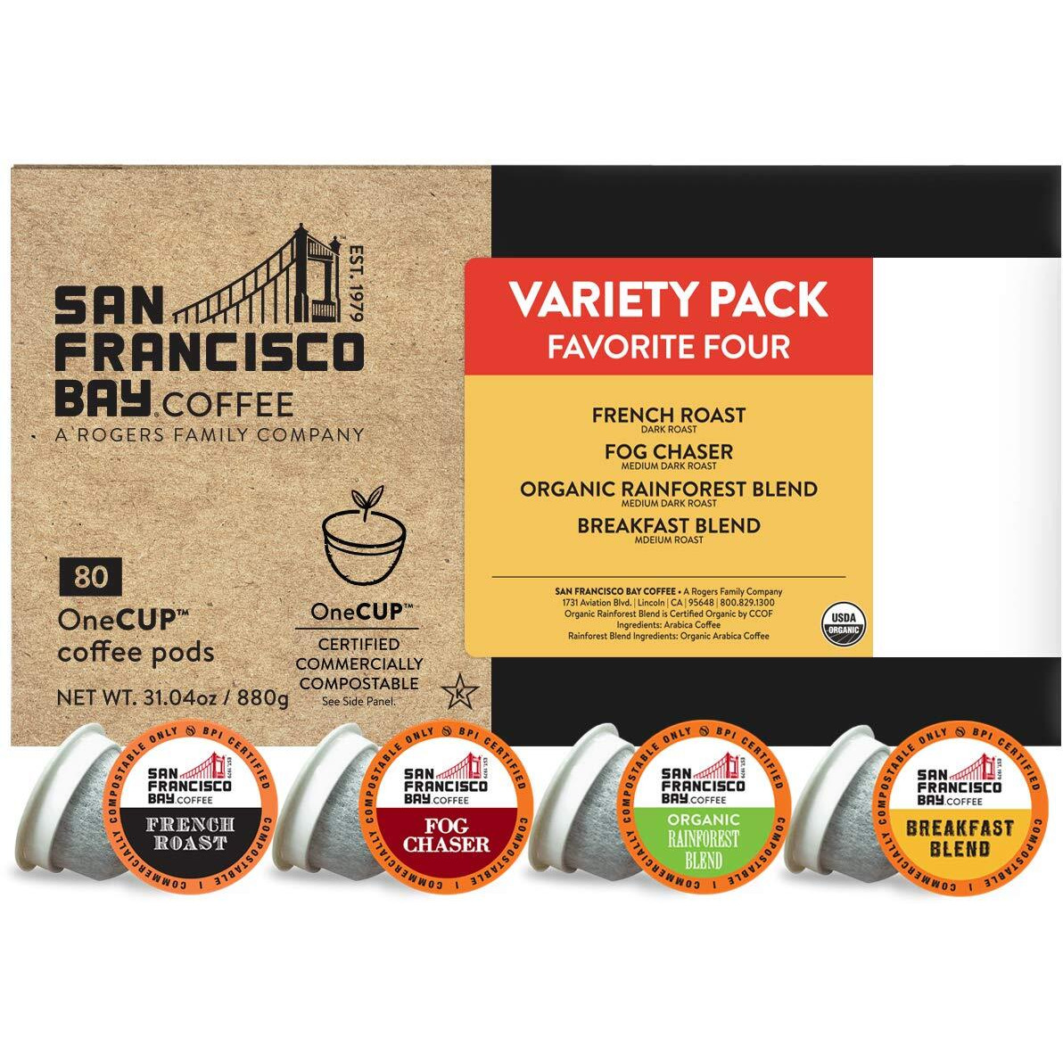 San Francisco Bay Compostable Coffee Pods - Original Variety Pack (80 Ct) K Cup Compatible Including Keurig 2.0, French, Breakfast, Fog, Organic Rainforest