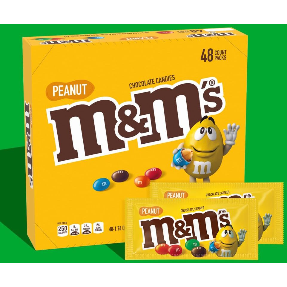 M&M's Full Size Peanut Milk Chocolate Candy Bulk Pack, 1.74 Oz, 48 Ct Box