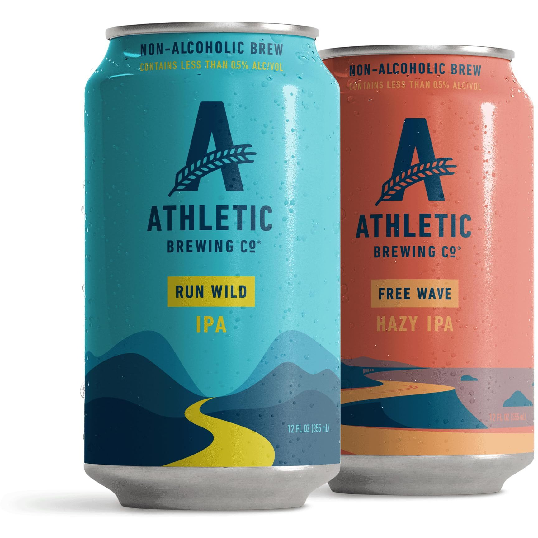 Athletic Brewing Company Craft Non-Alcoholic Beer - Mix 12-Pack - Run Wild Ipa And Free Wave Hazy Ipa - Low-Calorie, Award Winning - All Natural Ingredients For Great Tasting Drink - 12 Fl Oz Cans