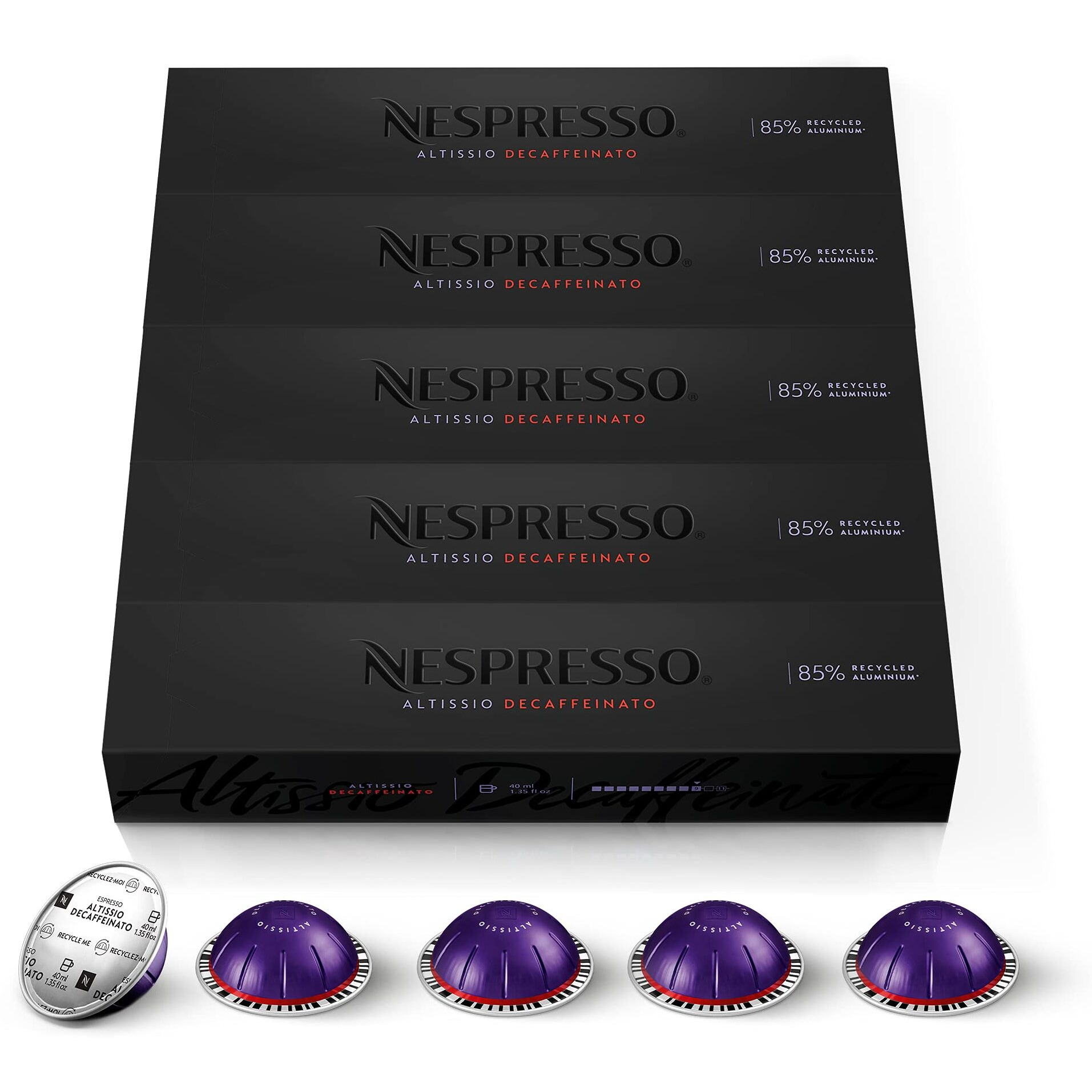 Nespresso Vertuo Altissio Decaffeinato, Dark Roast Espresso, 40 Count Espresso Coffee Capsules