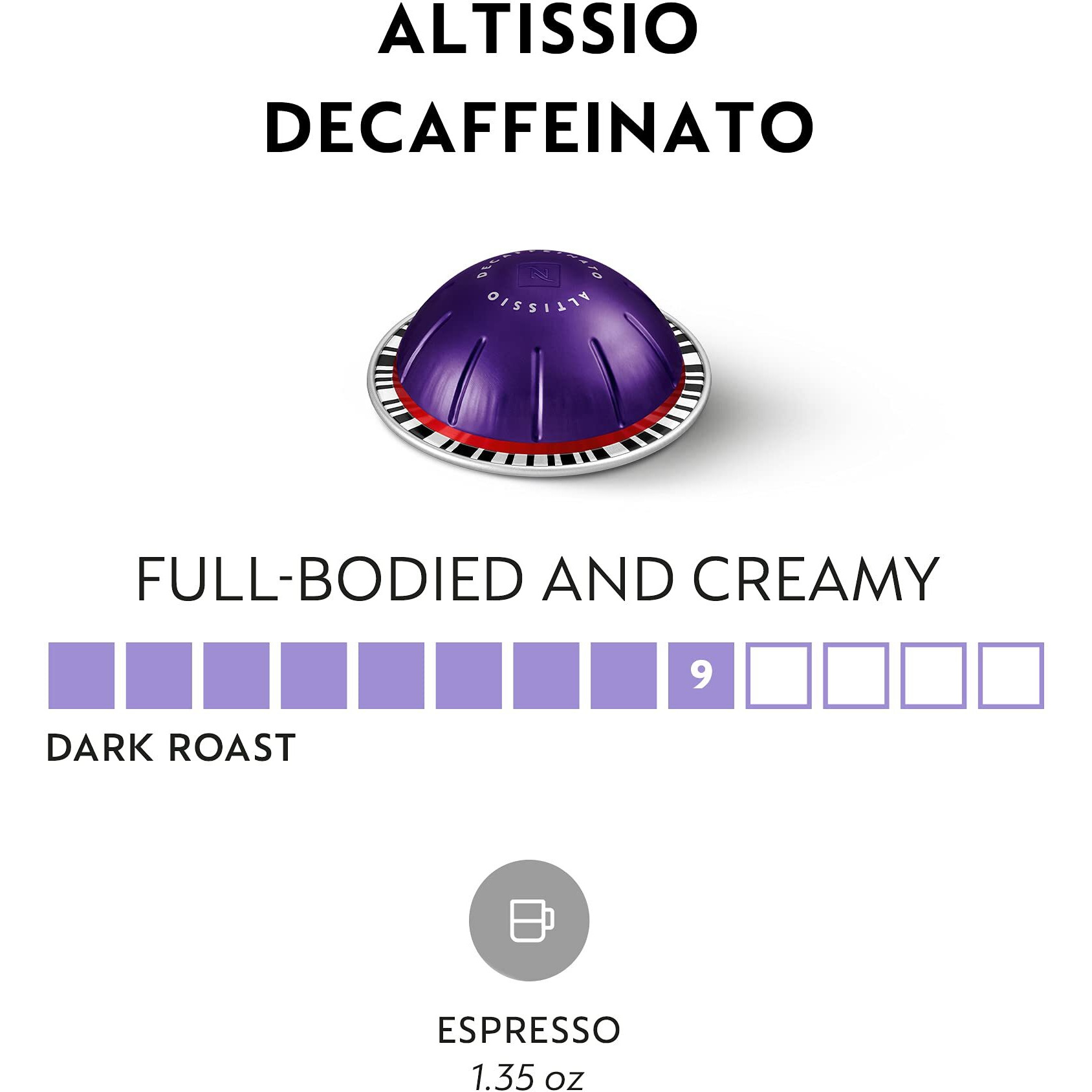 Nespresso Vertuo Altissio Decaffeinato, Dark Roast Espresso, 40 Count Espresso Coffee Capsules