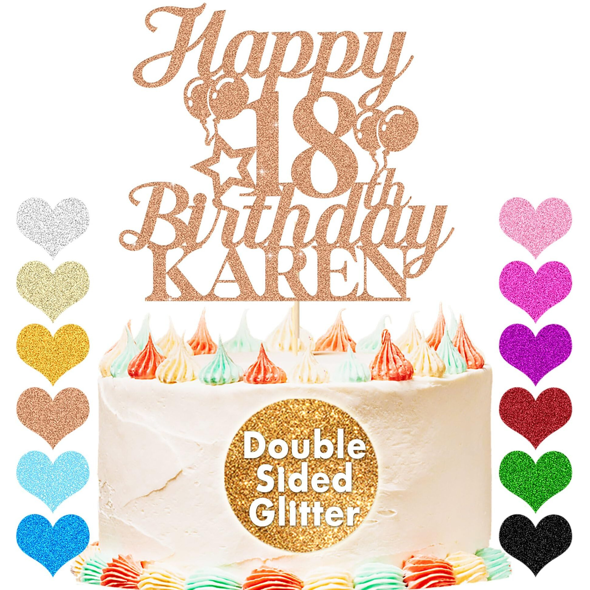 Happy Birthday Cake Topper Personalized Cake Decorations Double-Sided Glitter Cake Topper Custom Gifts With Any Age & Name For Her Him Women Men On 18Th 21St 30Th 40Th 50Th 60Th (Rose Gold)