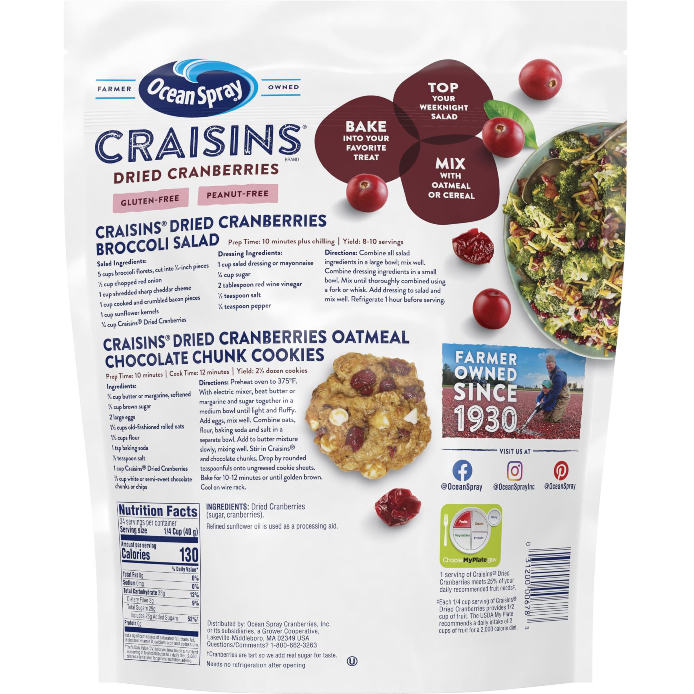 Ocean Spray Craisins Dried Cranberries, Original, 48 Ounce
