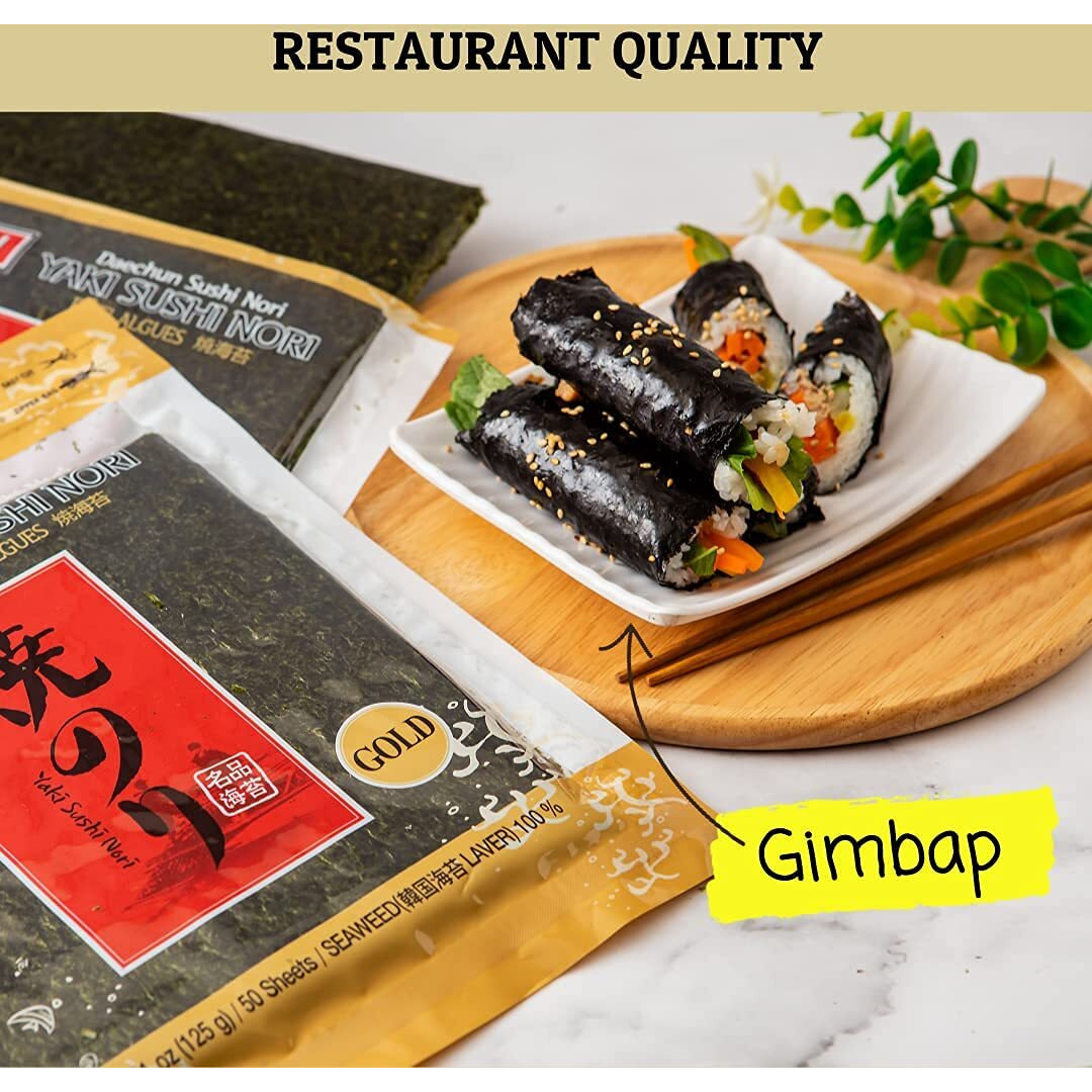 Choi's 1(Daechun) Roasted Seaweed, Gim, Sushi Nori - (50 Full Sheets)- Gold Grade- Vegan, Keto, Gluten Free, Full Of Fiber, Vitamin, Mineral, High Protein, Omega 3's- Product Of Korea