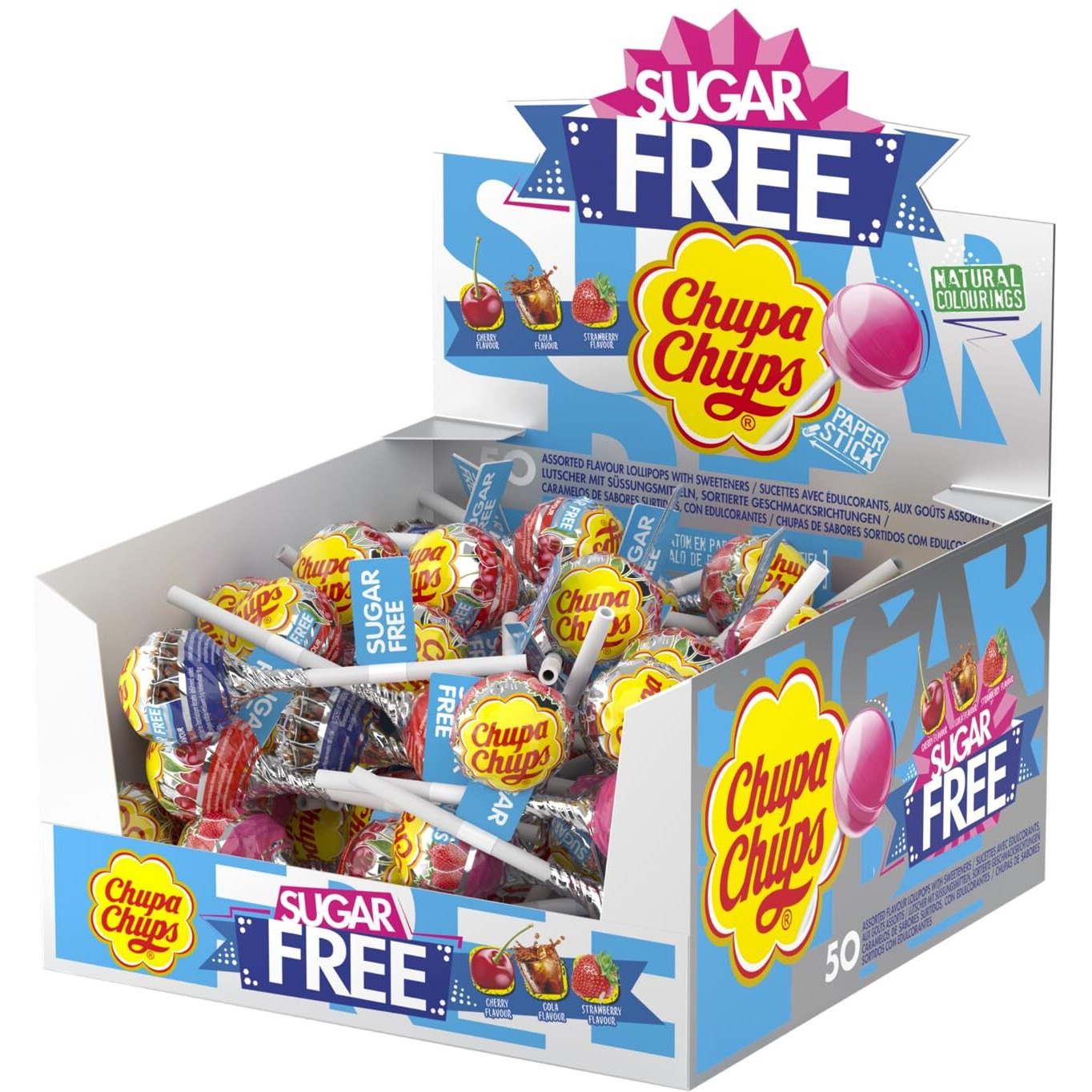 50 X Chupa Chups Sugar Free Lolly Assorted Flavours