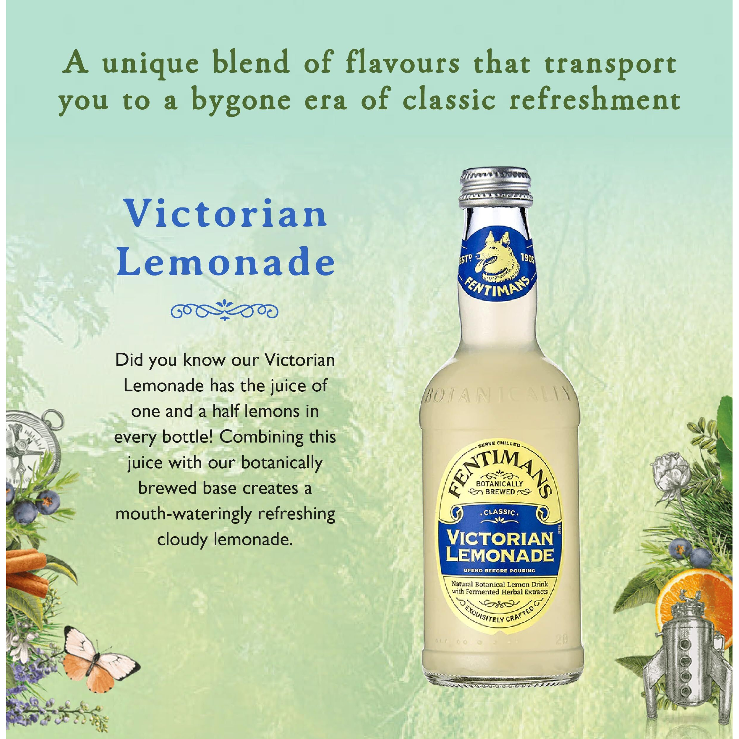Fentimans Sparkling Lemonade - Botanically Brewed Lemonade, Lemon Sparkling Water, Craft Soda, Mixer, Natural Ingredients - 9.3 Fl Oz (Pack Of 12)