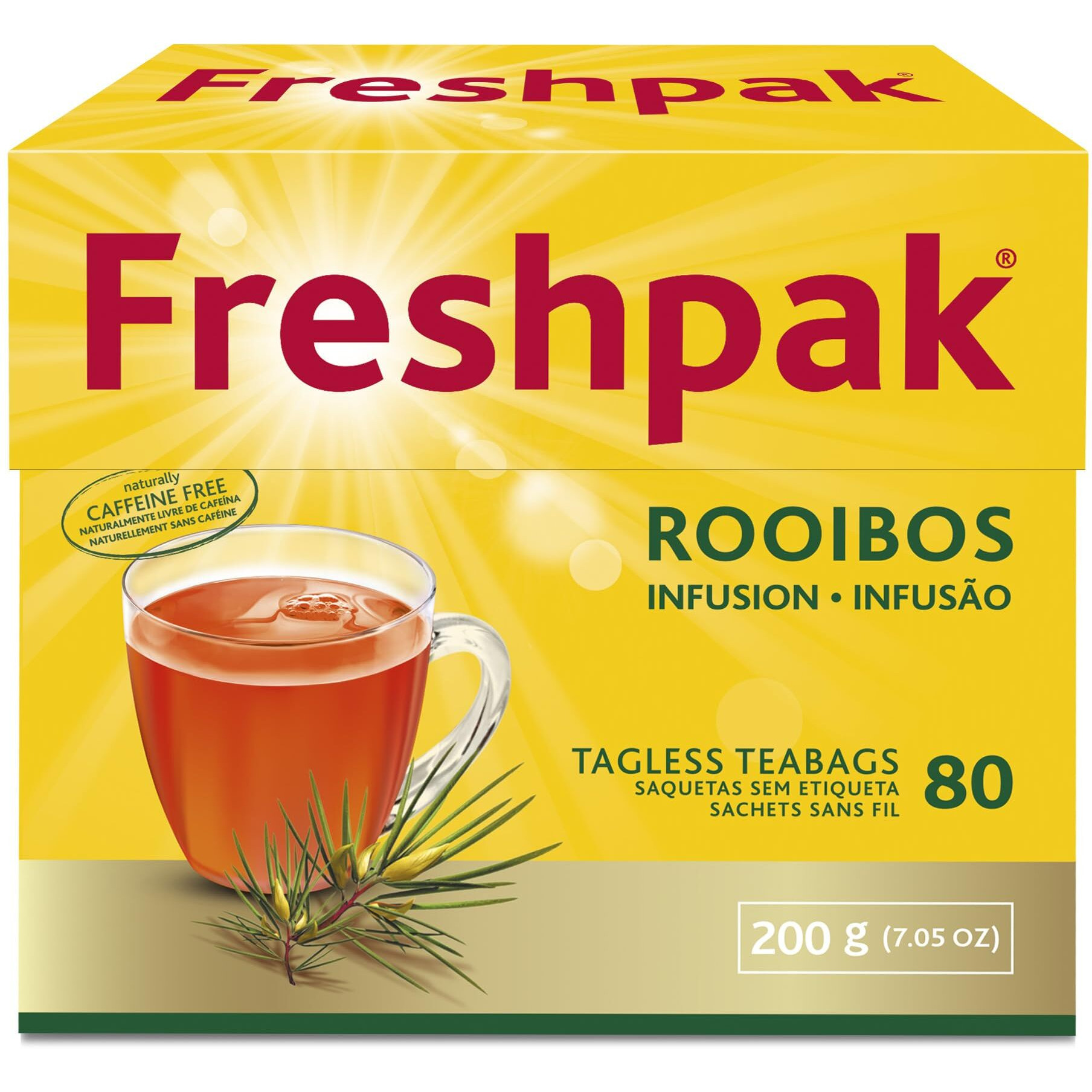 Freshpak Rooibos Tea | 80 Tagless Teabags | Natural Premium Rooibos | Naturally Caffeine Free | Keto Friendly | Rooibos From South Africa | Non Gmo