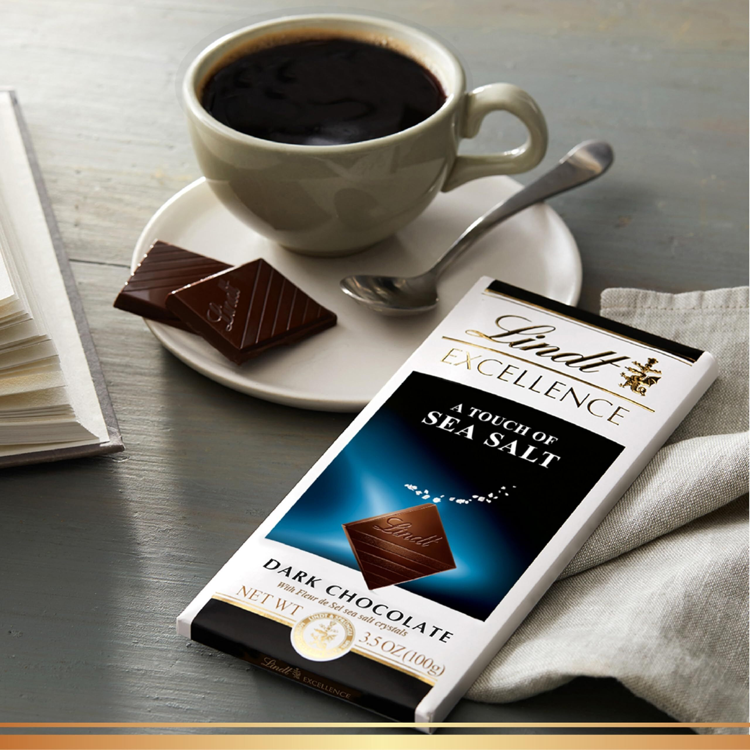 Lindt Excellence Sea Salt Dark Chocolate Bar, Dark Chocolate Candy With A Touch Of Sea Salt, 3.5 Oz. Bar (12 Pack)