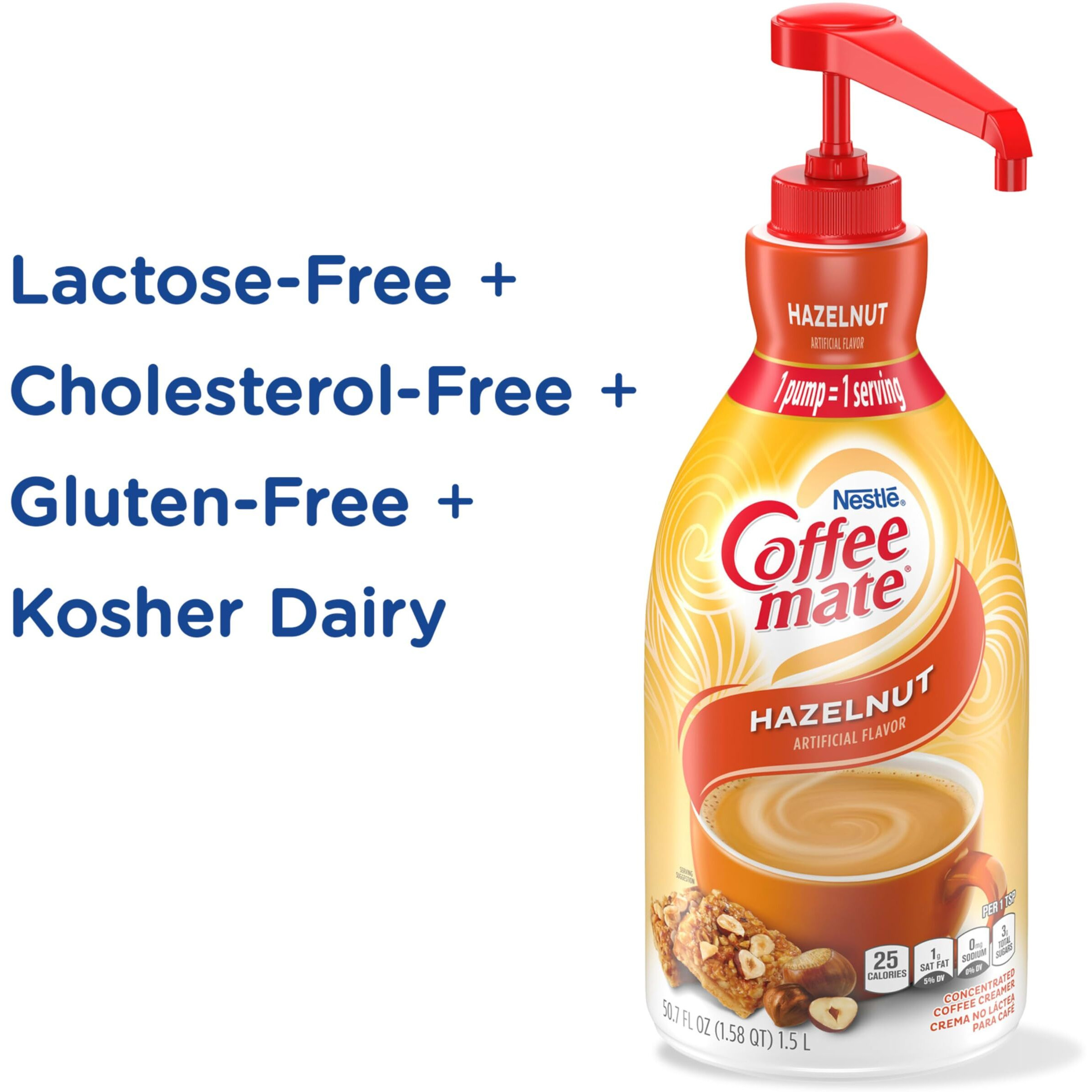 Nestle Coffee Mate Coffee Creamer, Hazelnut, Concentrated Liquid Pump Bottle, Non Dairy, No Refrigeration, 50.7 Fl Oz (Pack Of 2)
