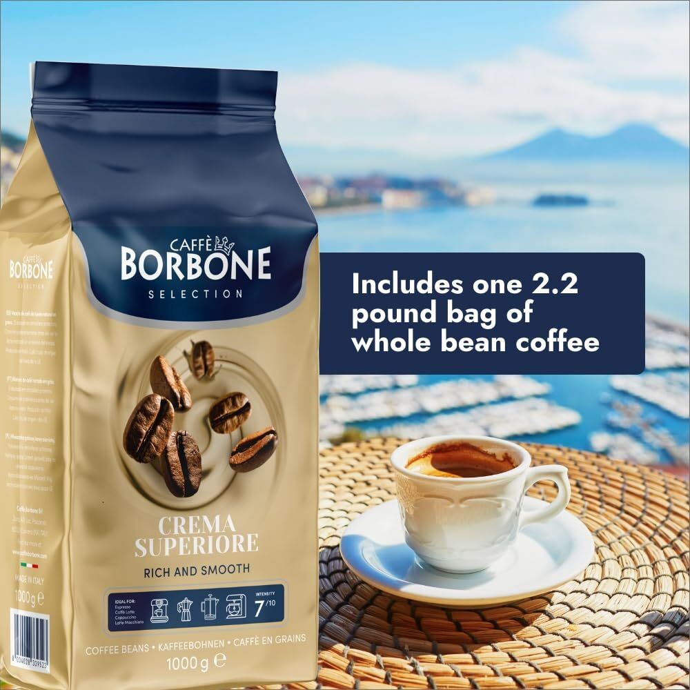 Caff Borbone Medium Roast Whole Bean Coffee - Crema Superiore - Premium Selection Of Arabica And Robusta Coffee Beans With Toasted Almond And Brown Sugar Flavors - 2.2 Pound (Pack Of 1)