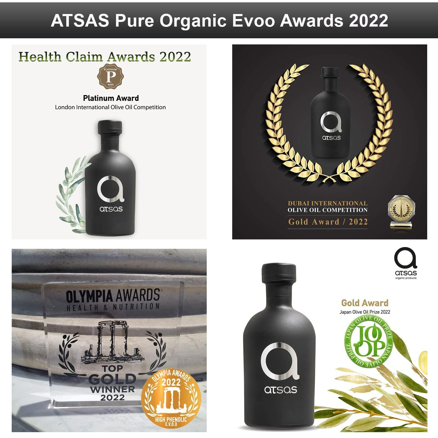 Atsas Extra Virgin Organic Olive Oil - Rich In Phenolic Content - Cyprus Cold Pressed Evoo - Multiple Health Award Winner - New Harvest -250 Ml