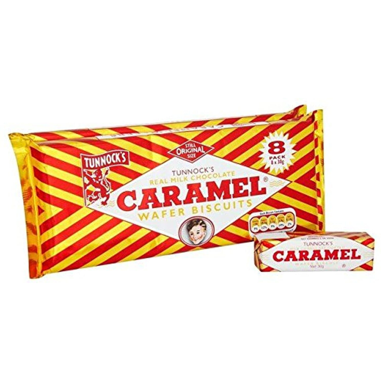 Tunnock's Milk Chocolate Caramel Wafers 8 X 30G (Pack Of 2)