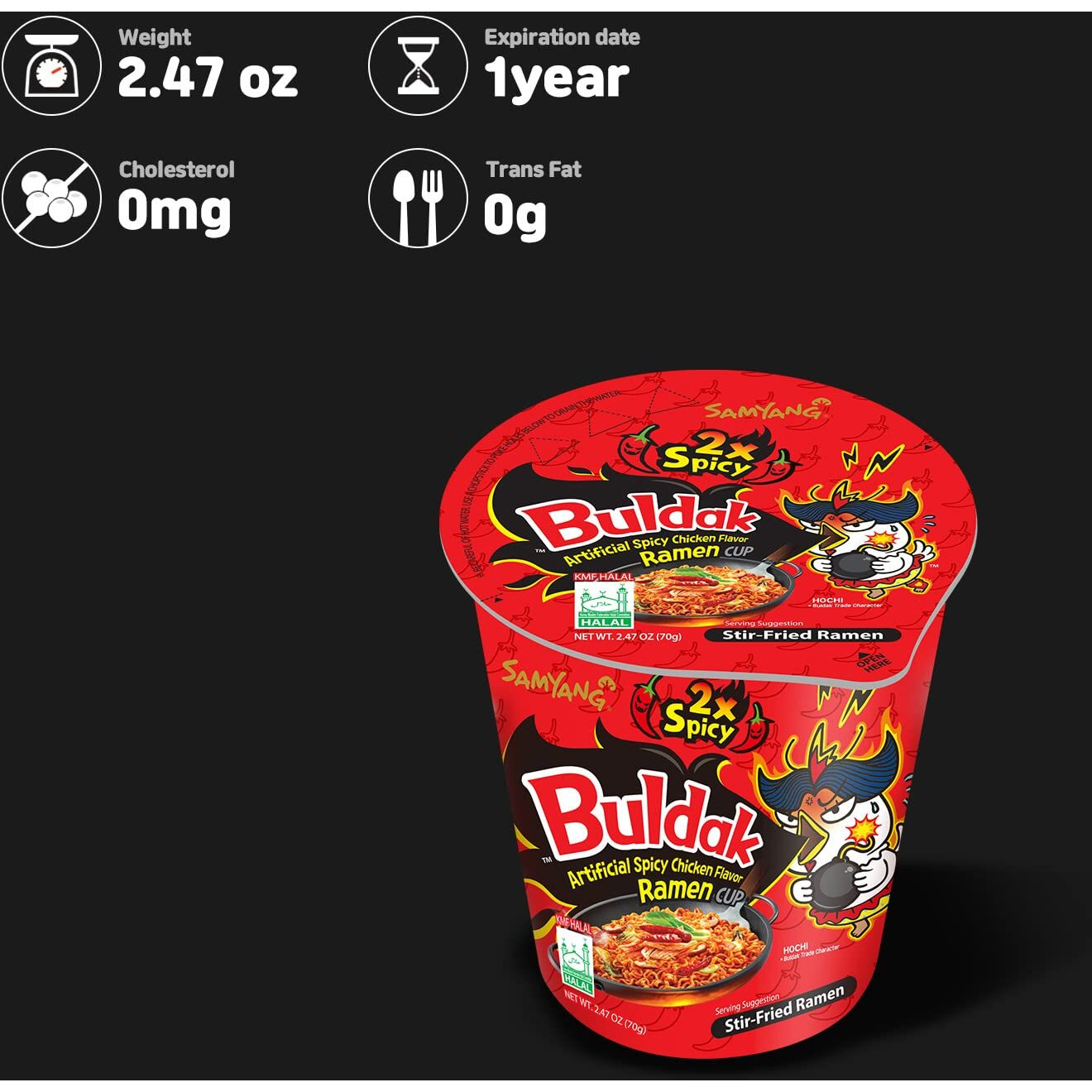 Samyang 2X Buldak Spicy Hot Chicken Stir Fried Cup Noodles (Pack Of 6)