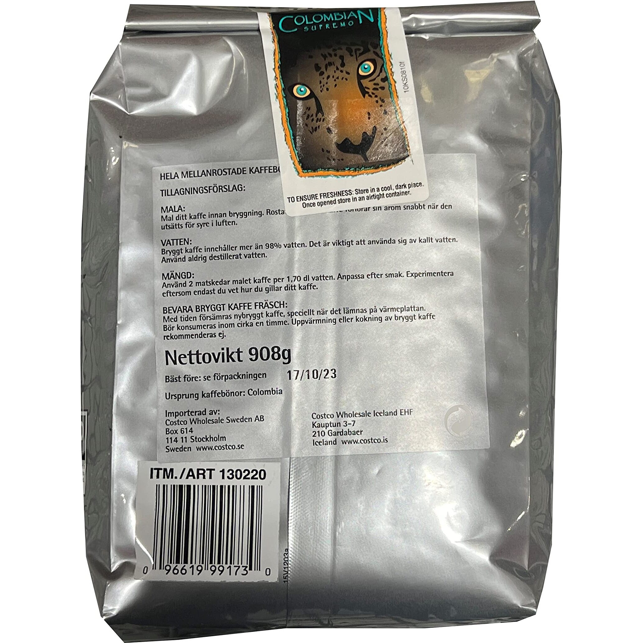 Signature 100% Whole Bean Coffee Suppremo, Columbian, 3-Pound