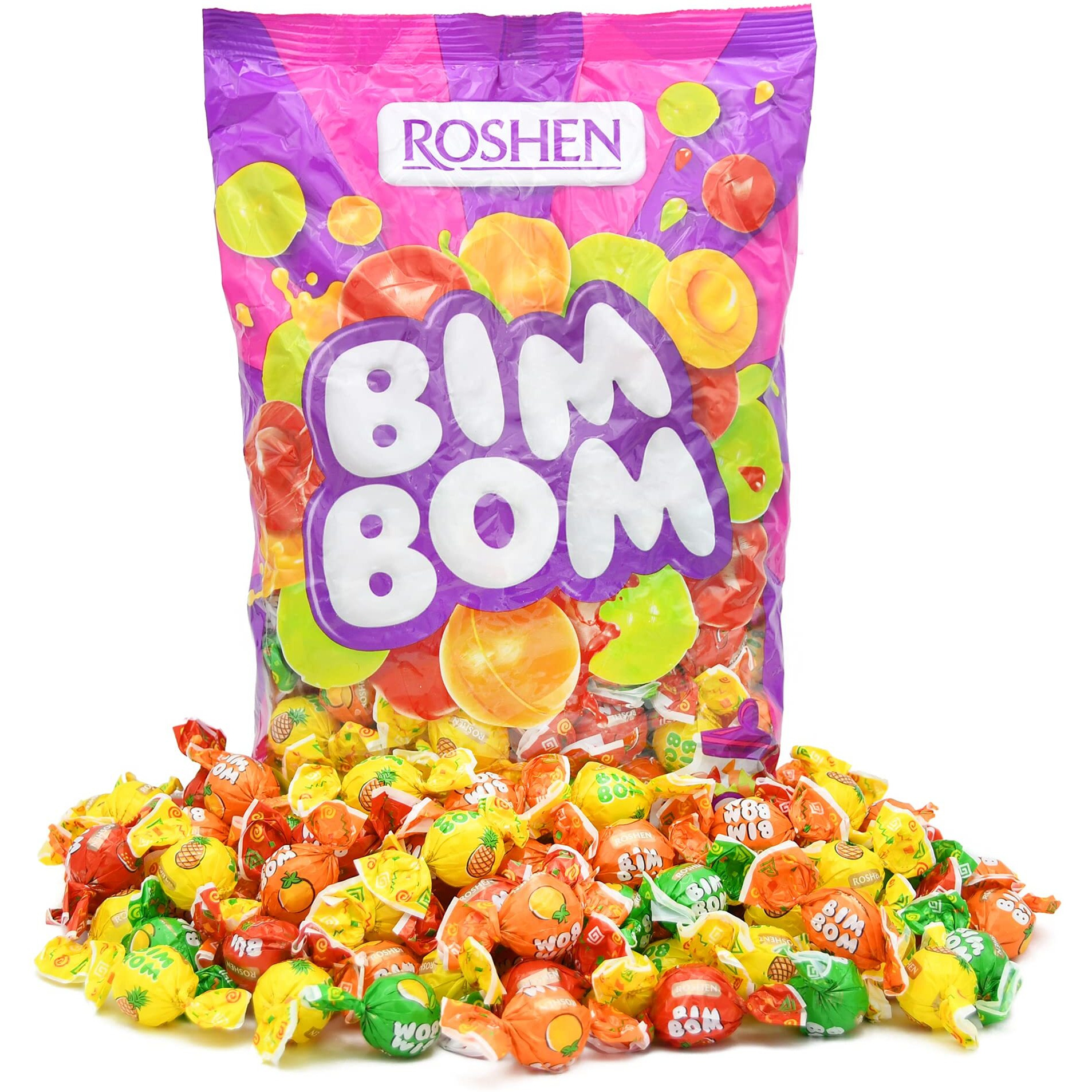 Roshen Bim Bom Hard Candy With Fruit Flavor Filling Kosher And Halal, Delicious, Flavorful Hard Sweets Bulk Candy 1Kg/2.2Lbs