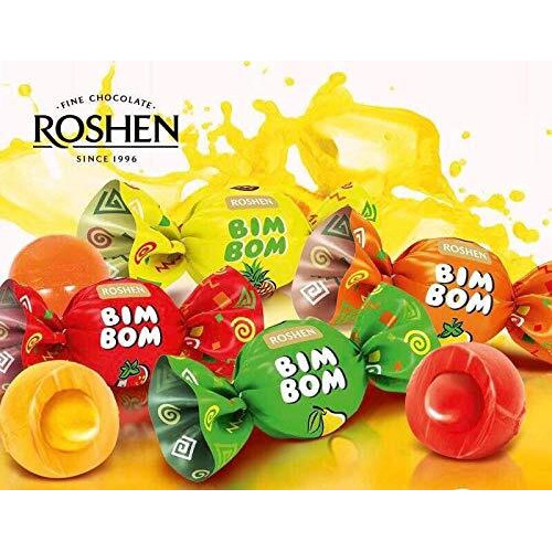 Roshen Bim Bom Hard Candy With Fruit Flavor Filling Kosher And Halal, Delicious, Flavorful Hard Sweets Bulk Candy 1Kg/2.2Lbs