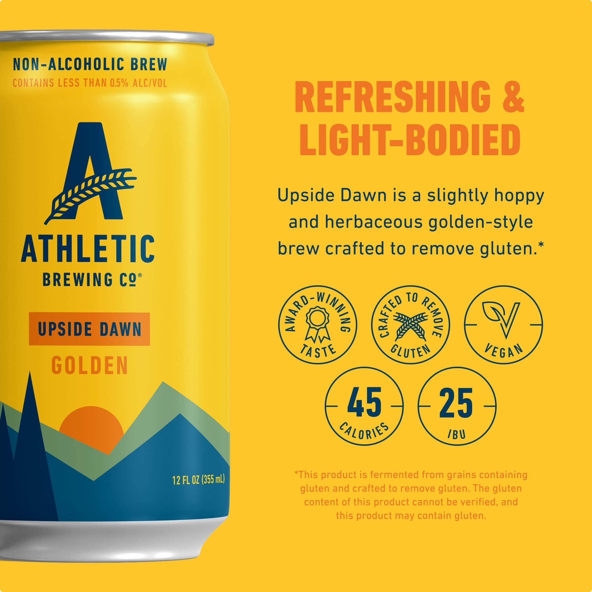Athletic Brewing Company Craft Non-Alcoholic Beer - 24 Pack X 12 Fl Oz Cans - Upside Dawn Craft Golden - Low-Calorie, Award Winning - Subtle Aromas With Floral And Earthy Notes