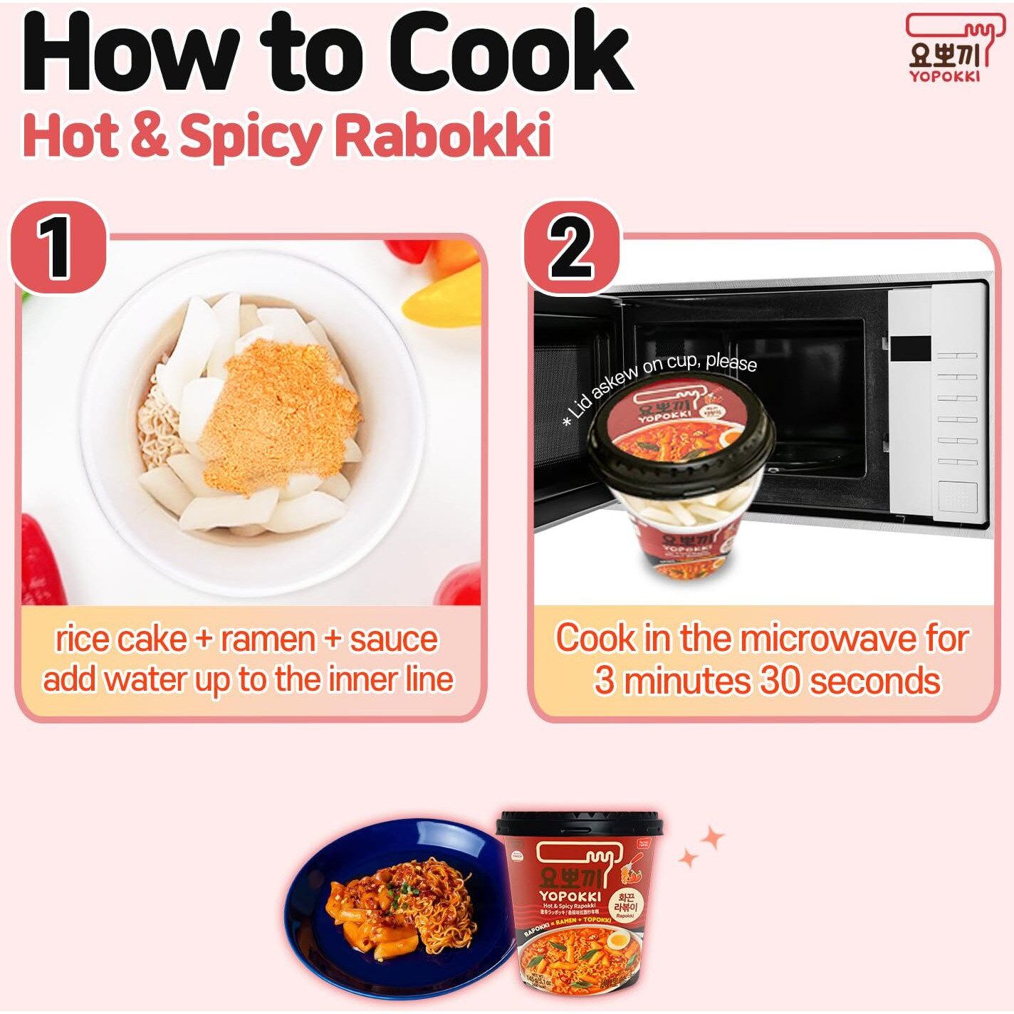 Yopokki Instant Rabokki Cup (Hot Spicy, Cup Of 2) Korean Street Food With Hot Spicy Sauce Ramen Noodle Topokki Rice Cake - Quick & Easy To Prepare