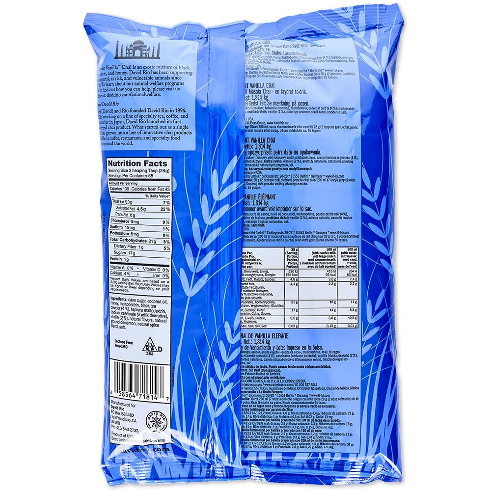 David Rio Food Service Bag Elephant Vanilla Chai, 1Er Pack (1 X 1.8 Kg)