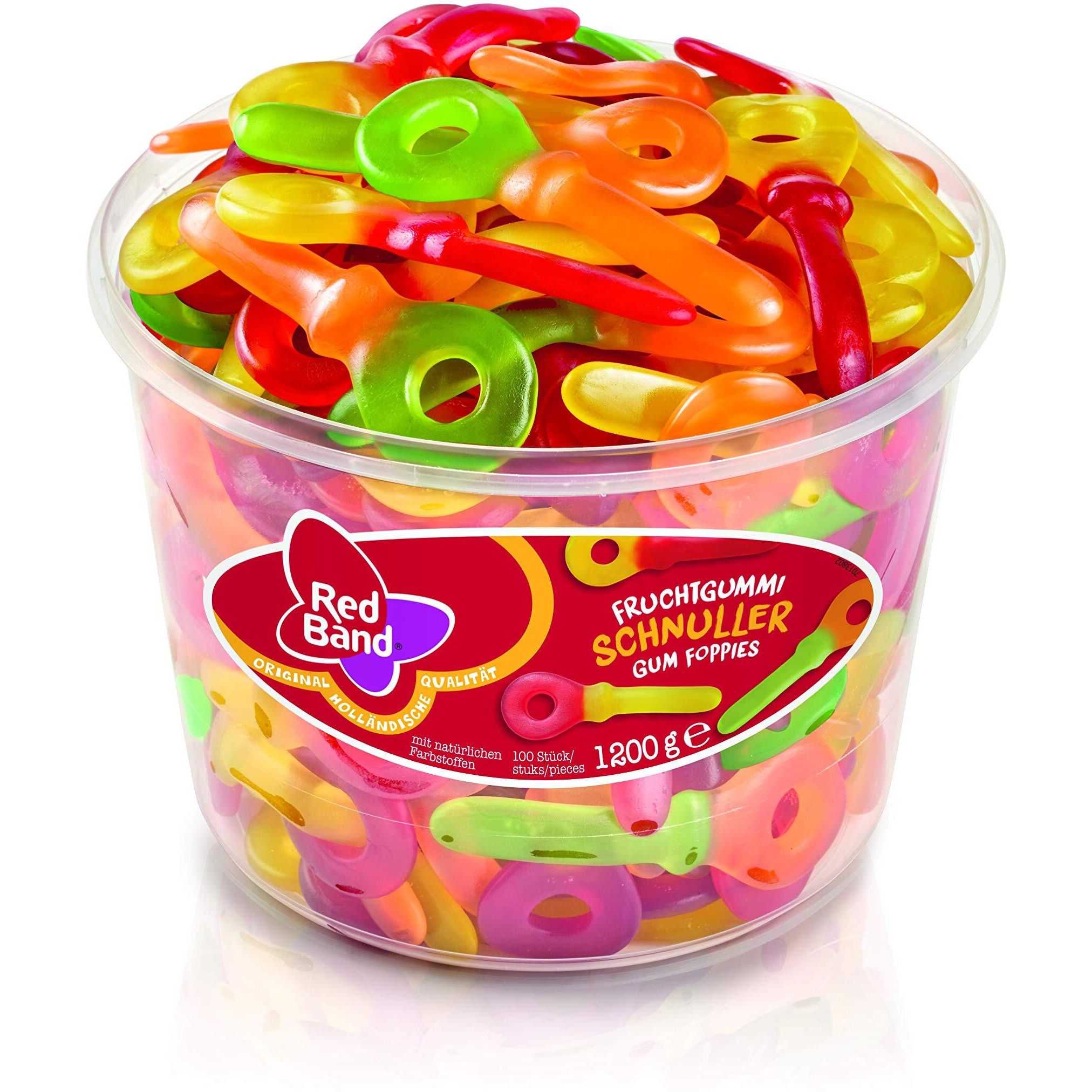 Red Band Fruchtgummi Schnuller - Tasty Gummies In A Tub - Sweet Fruity Wine Candy Taste - Fruit Snacks Pack- Sour Keys, Large Tub, 1200 Grams, 100 Pcs