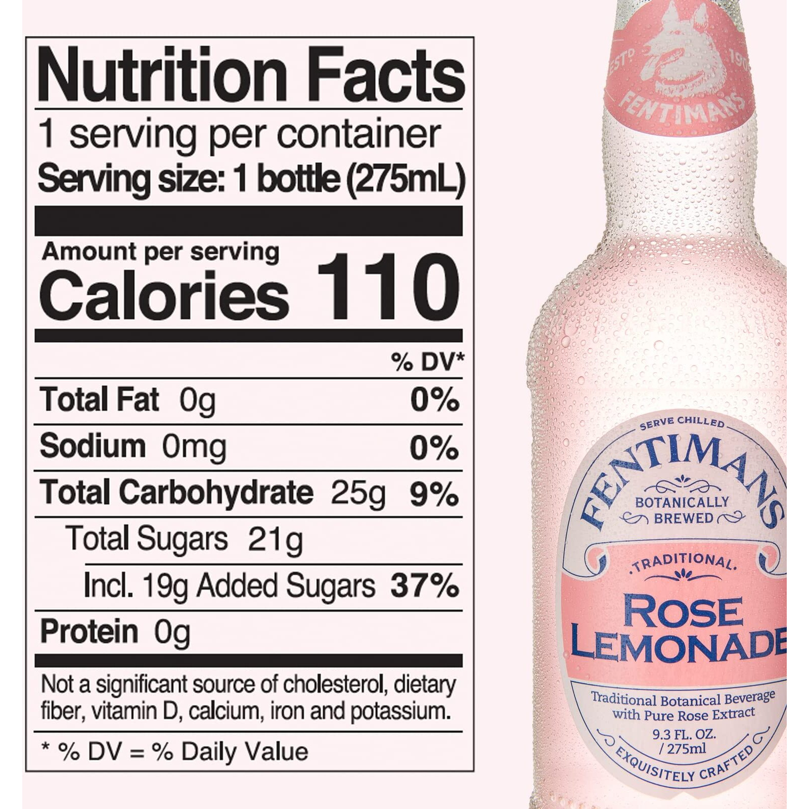 Fentimans Sparkling Rose Lemonade - Botanically Brewed Lemonade, Sparkling Pink Lemonade, Craft Soda, Mixer, Natural Ingredients - 9.3 Fl Oz (Pack Of 24)