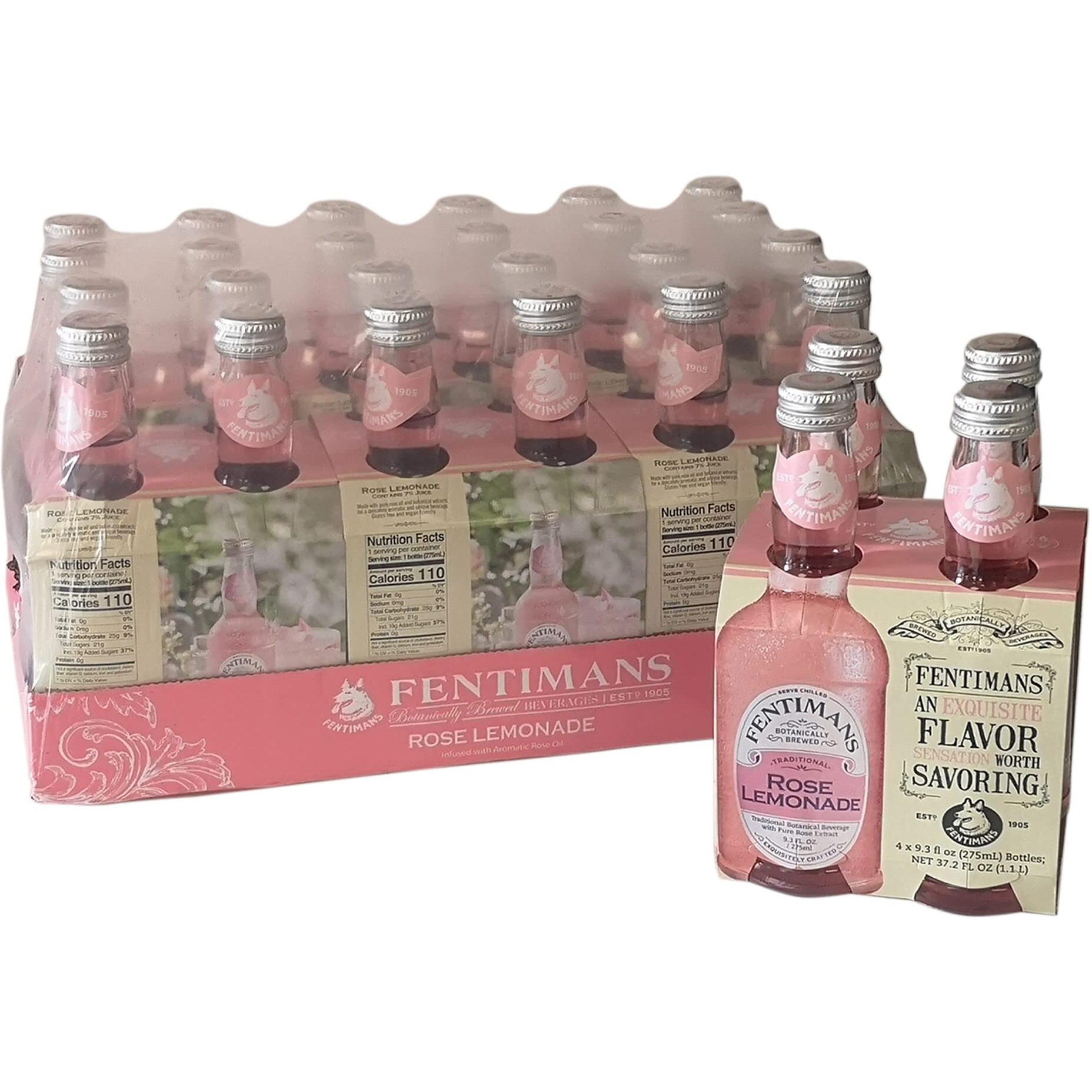 Fentimans Sparkling Rose Lemonade - Botanically Brewed Lemonade, Sparkling Pink Lemonade, Craft Soda, Mixer, Natural Ingredients - 9.3 Fl Oz (Pack Of 24)