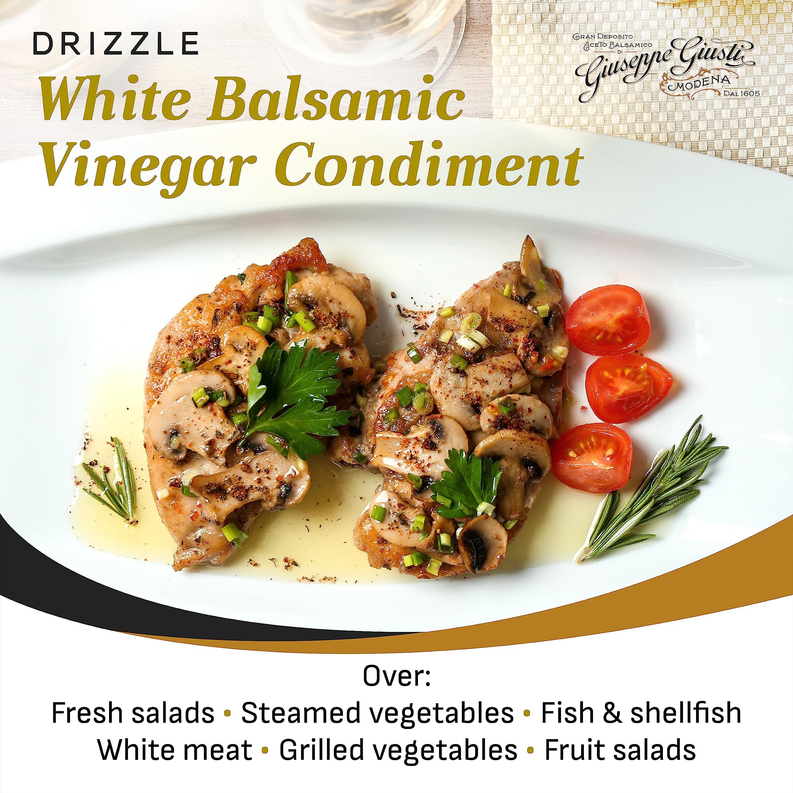 Giusti White Balsamic Vinegar Dressing - White Vinegar For Cooking And Finishing Dishes Made In Italy With Aged Balsamic Vinegar And White Vinegar