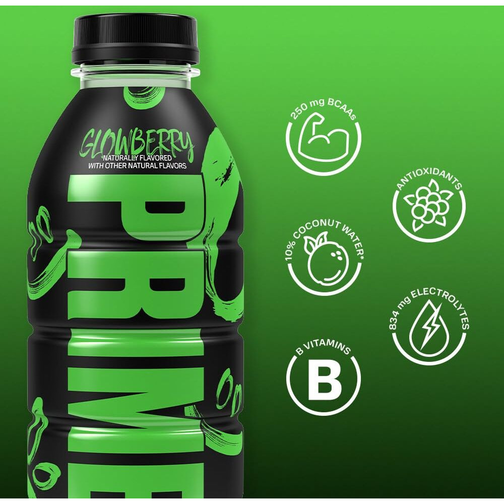 Prime Hydration Sports Drink By Logan Paul & Ksi Glowberry - 12 X 500Ml Pack