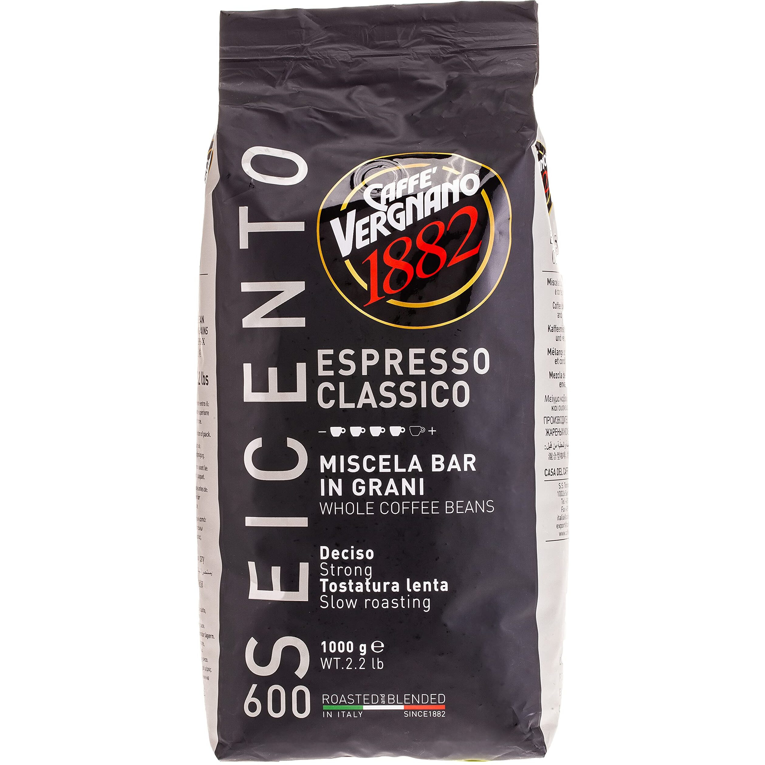 Caffe Vergnano Espresso Roast "&quotClassico 600 Blend"" Whole Bean Coffee | 2.2 Lb Bag (1 Kilo) | Imported From Italy