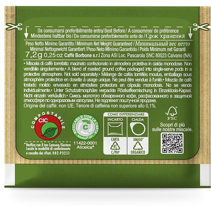 Caffe Borbone Single Serve Decaffeinated Espresso Paper Coffee Pods - Green Blend - Decaffeinated Espresso - 50 Count