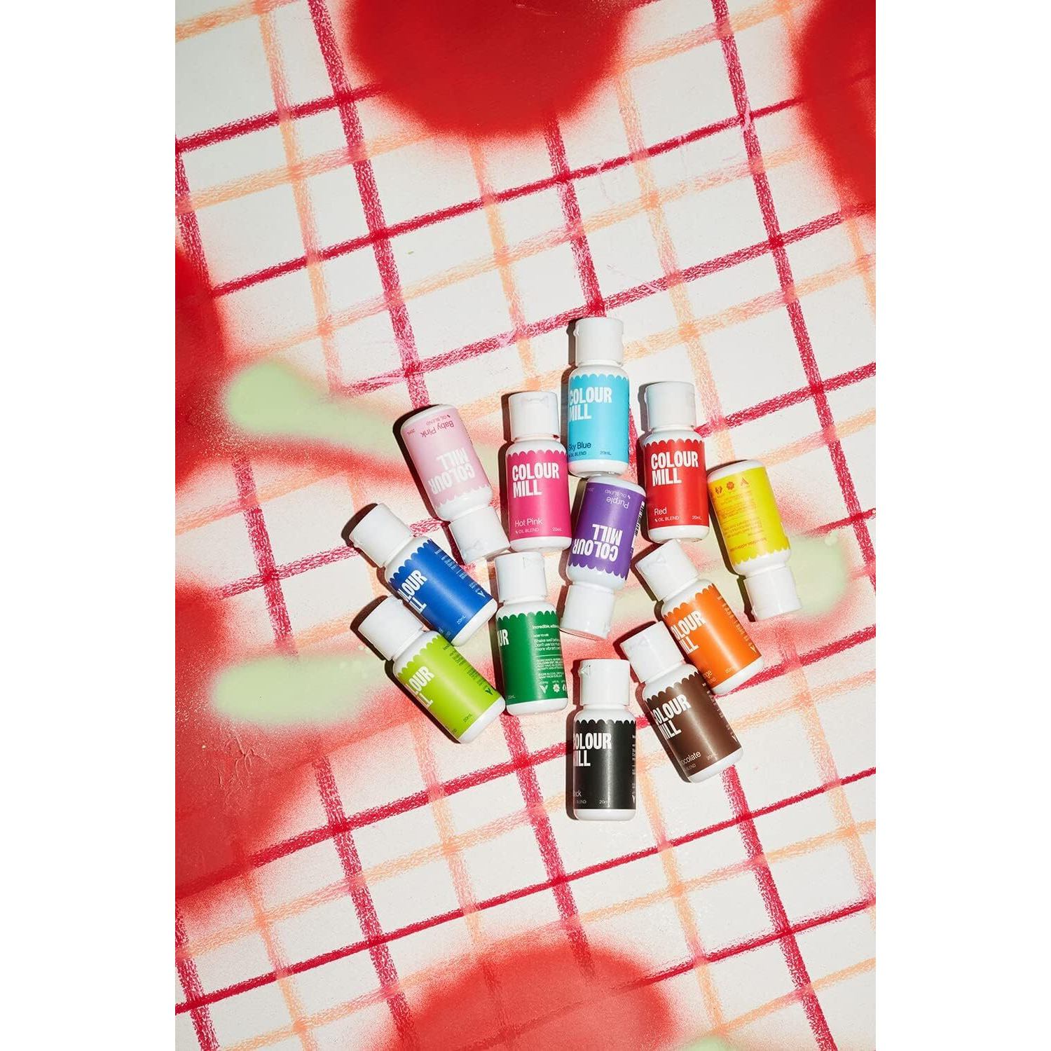 Colour Mill Kickstarter-Pack Oil-Based Food Coloring, 20 Milliliters Each Of 12 Colors Baby Pink, Black, Chocolate, Forest, Hot Pink, Lime, Orange, Purple, Red, Royal, Sky Blue And Yellow