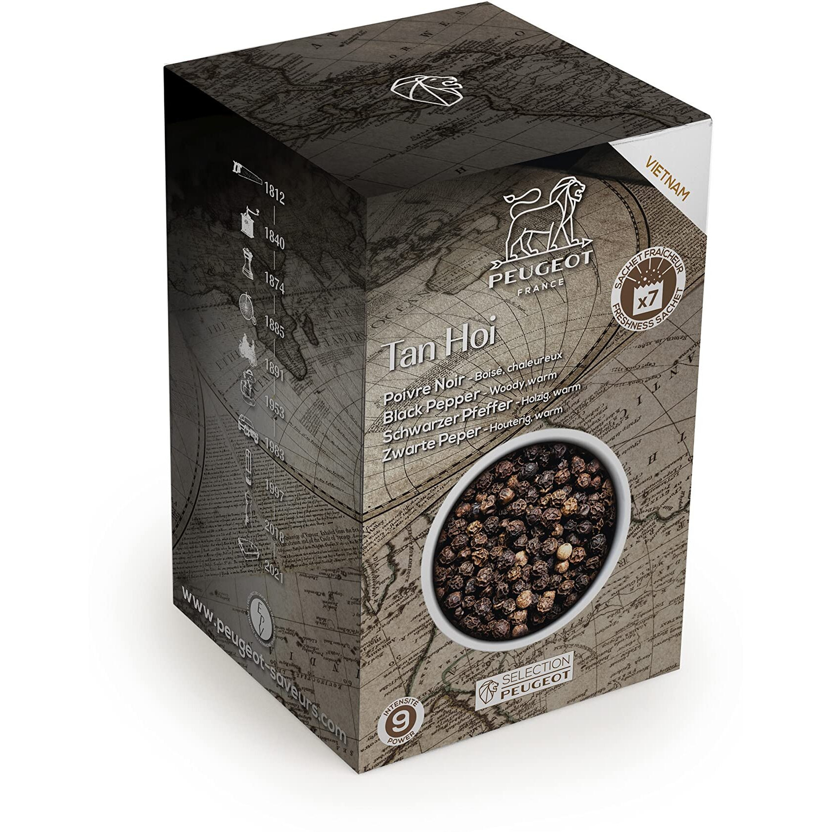 Peugeot Tan Hoi Vietnamese Black Peppercorns, 140G - 7 Fresh Sachets Of 20G