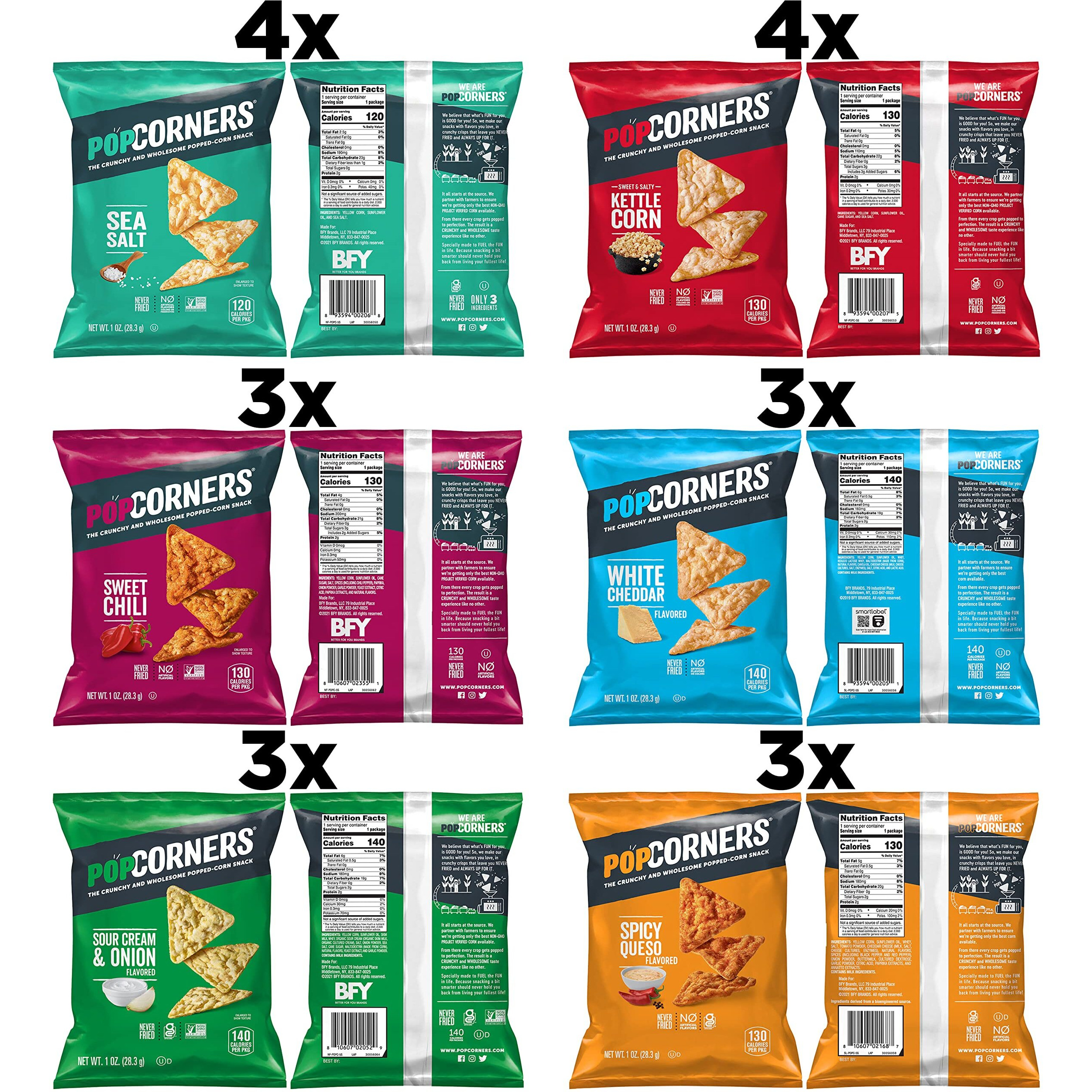 Popcorners Popped Corn Snacks, Sampler Pack Gluten Free, 1 Ounce (Pack Of 20)