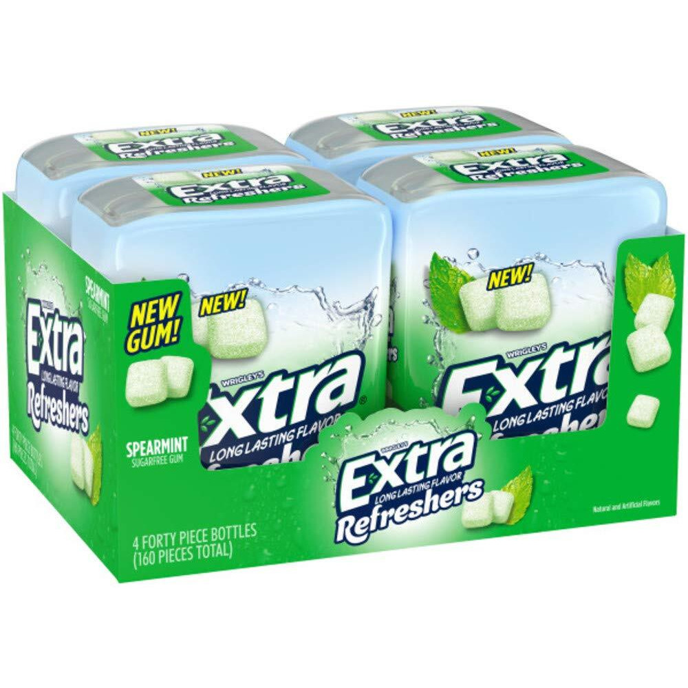 Extra Gum Refreshers Spearmint Sugar Free Chewing Gum, 40 Piece Bottle (Pack Of 4)