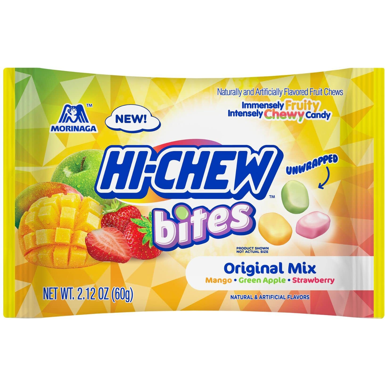 Hi-Chew Bites Original Mix, Pack Of 12 Bags, 2.12Oz Each | Mango Green Apple Strawberry Chewlets | Unique Fun Soft & Chewy Taffy Candy | Immensely Juicy Fruit Flavors