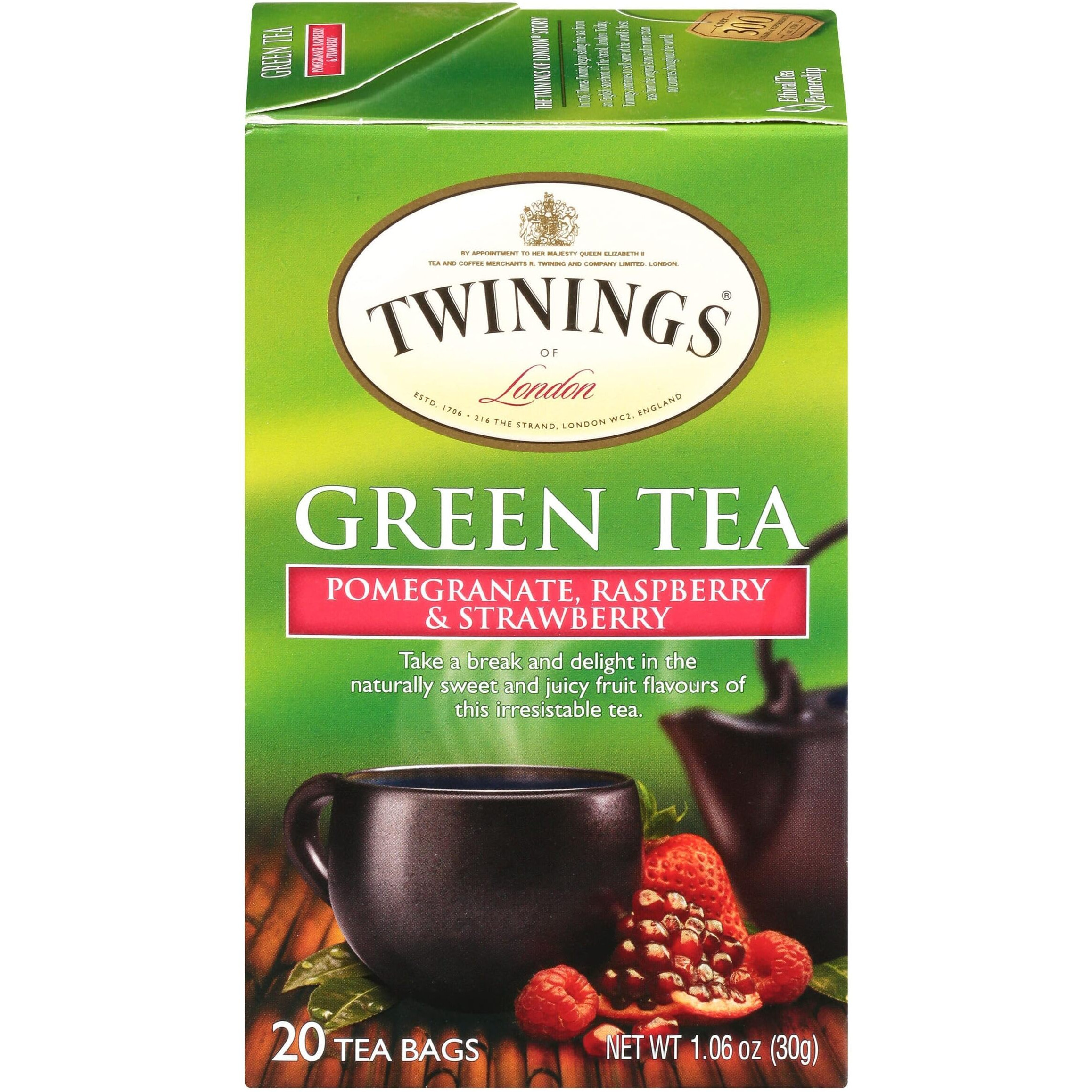 Twining Tea Green Pomegranate, Raspberry, Strawberry, 20 Ct