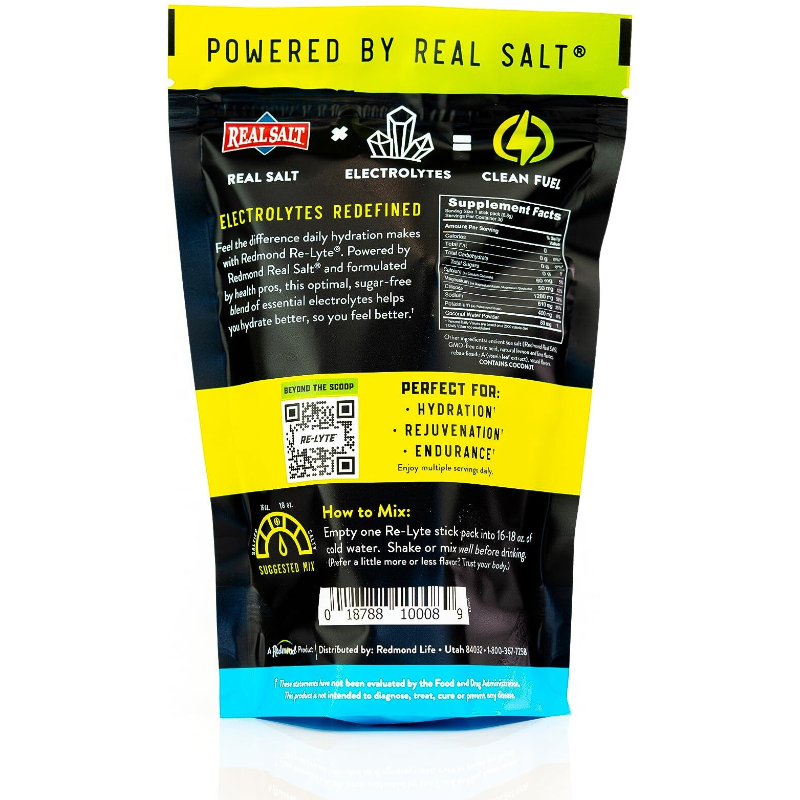Redmond Re-Lyte Electrolyte Drink Mix (Lemon Lime), 30 Stick Packs