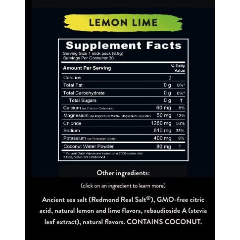 Redmond Re-Lyte Electrolyte Drink Mix (Lemon Lime), 30 Stick Packs