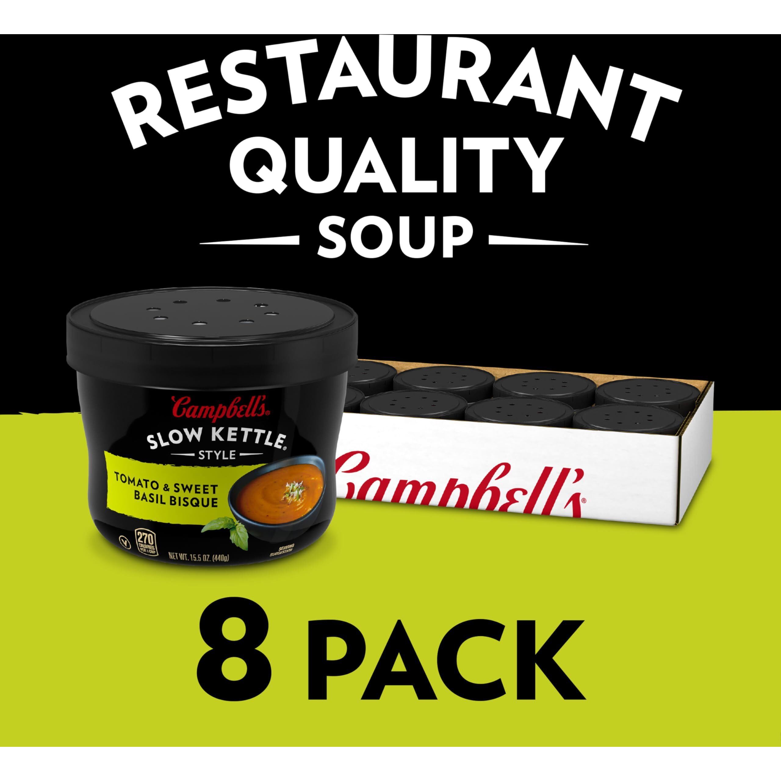 Campbell's Slow Kettle Style Tomato & Sweet Basil Bisque, 15.5 Oz. Tub (Pack Of 8)