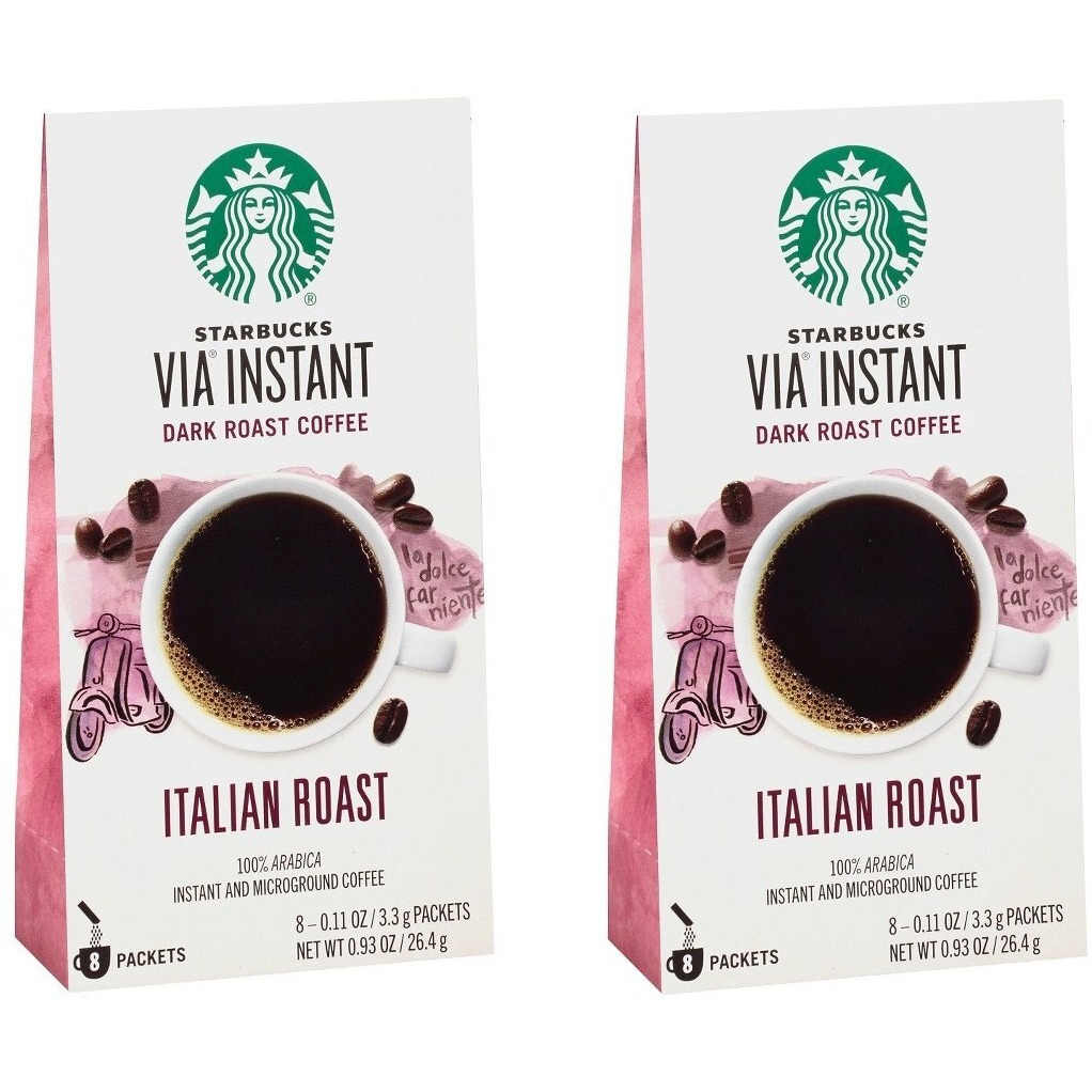 Starbucks Via Instant Coffee Dark Roast Packets     Italian Roast     100% Arabica, 8 Count (Pack Of 2)