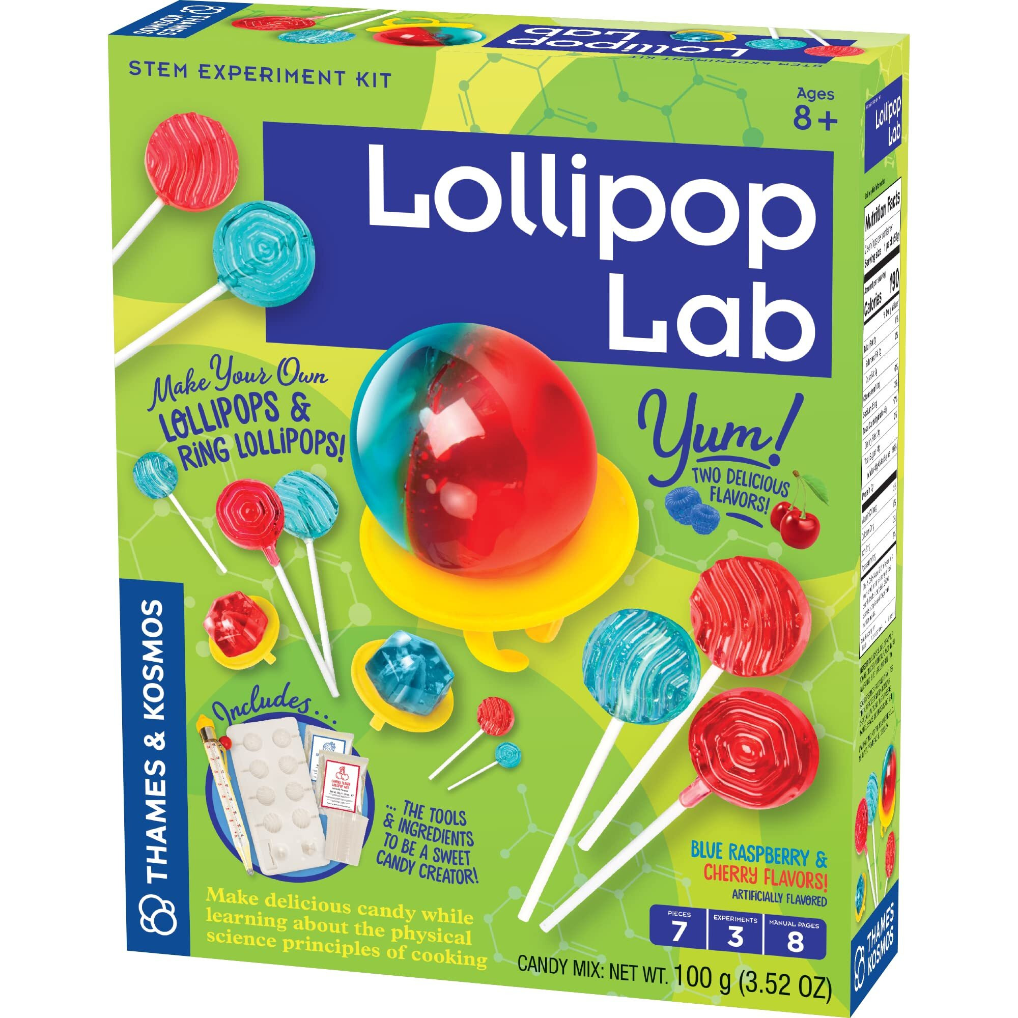 Thames & Kosmos Lollipop Lab | Stem Experiment & Activity Kit | Make Yummy Red Cherry And Blue Raspberry Lollipops & Ring Lollipops | Explore Chemistry & Math | Includes Real Candy Thermometer