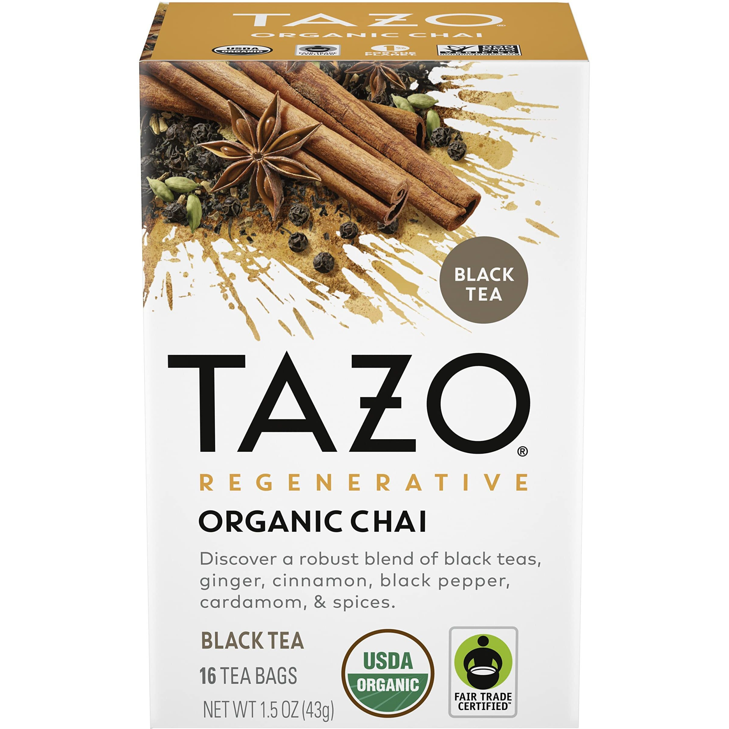 Tazo Regenerative Organic Chai Black Tea Bags, 16 Count (Pack Of 6)