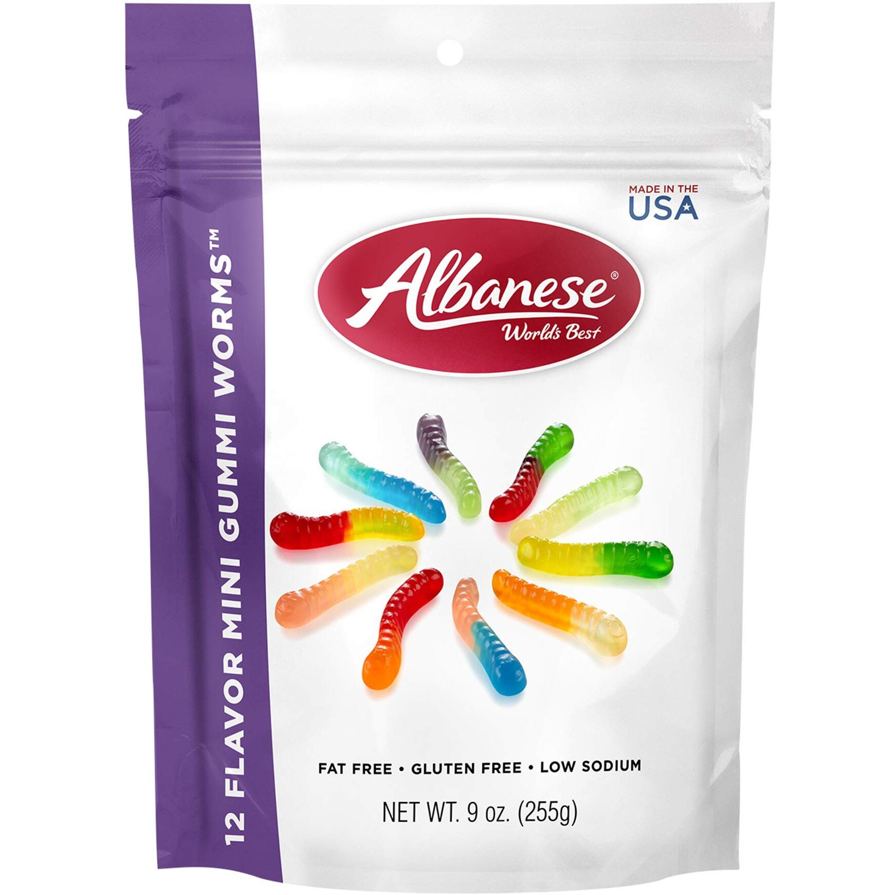 Albanese World's Best 12 Flavor Mini Gummi Worms, 9 Ounce Bag