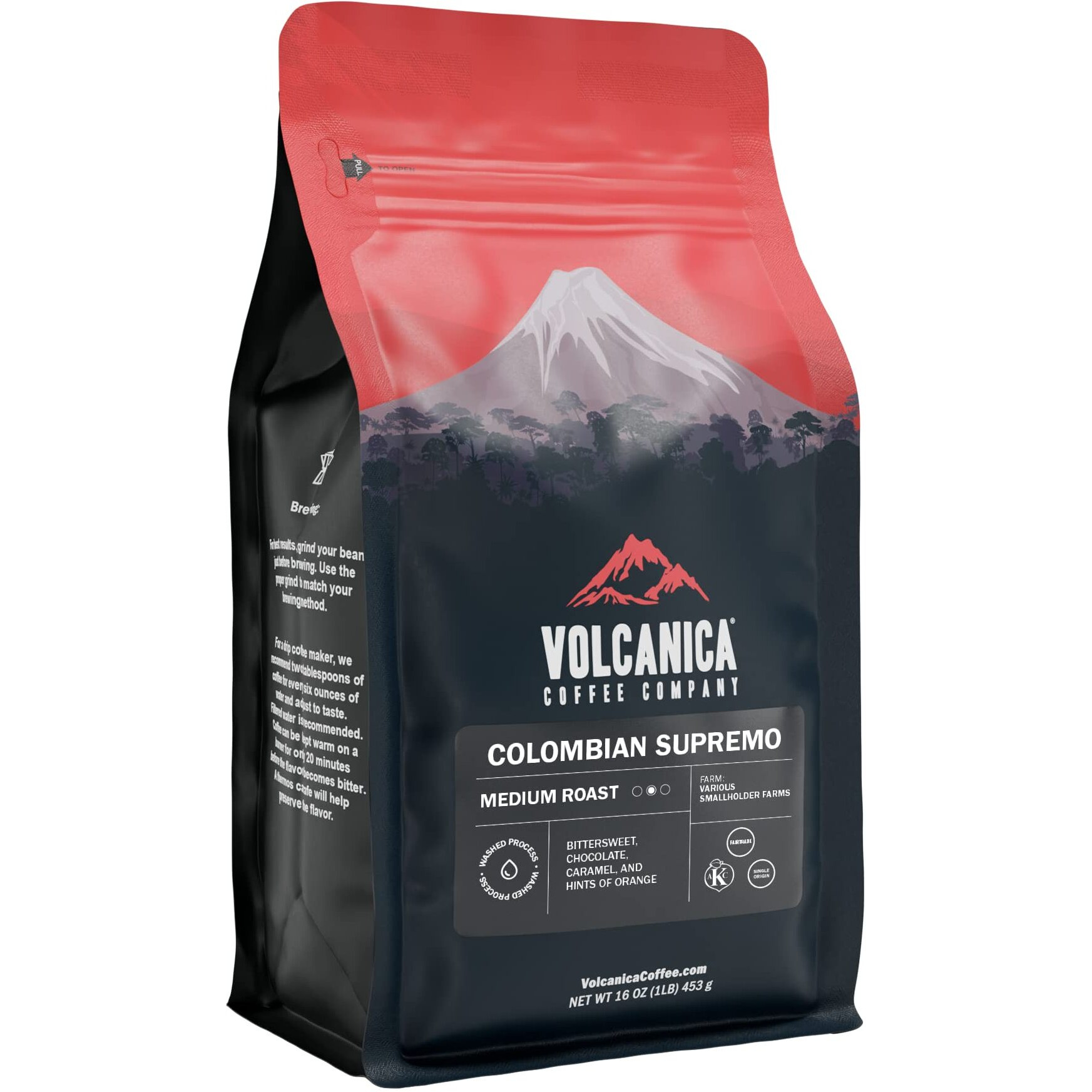 Colombian Supremo Coffee, Whole Bean, Fair Trade, Fresh Roasted, 16-Ounce