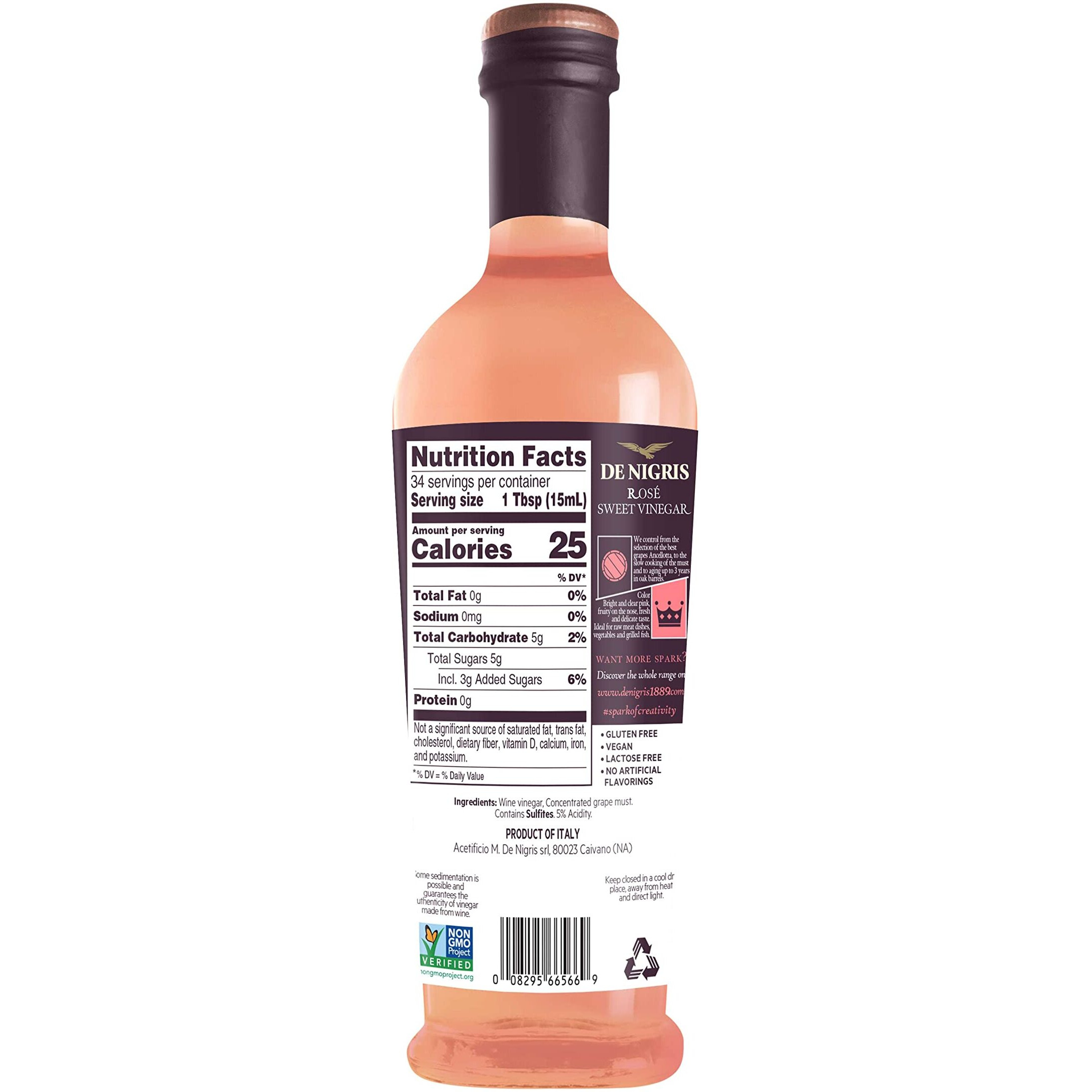 De Nigris Sweet Ros   Wine Balsamic Vinegar Of Modena 16,9 Oz (500Ml) | Red Wine Vinegar Sweet And Sour Condiment