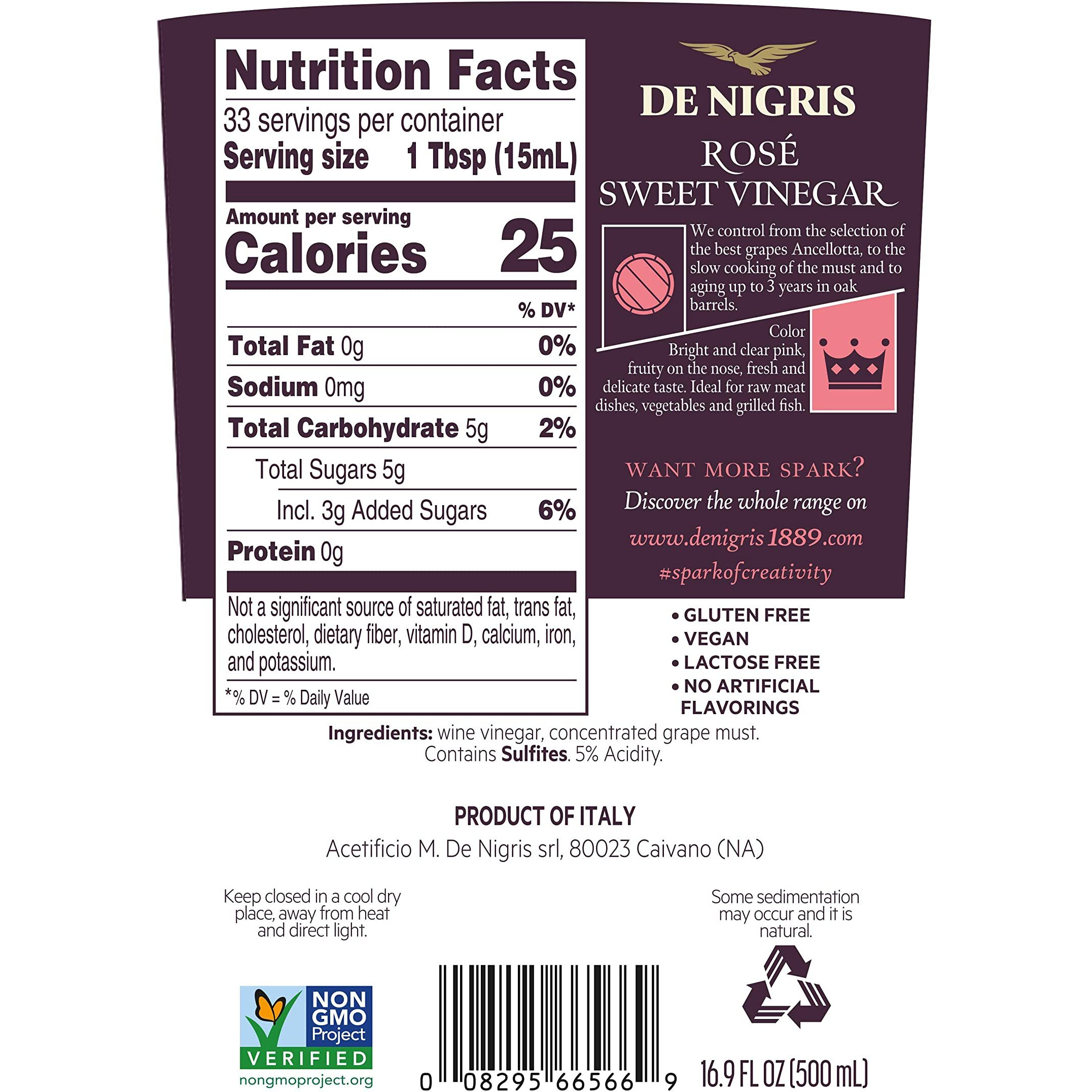 De Nigris Sweet Ros   Wine Balsamic Vinegar Of Modena 16,9 Oz (500Ml) | Red Wine Vinegar Sweet And Sour Condiment