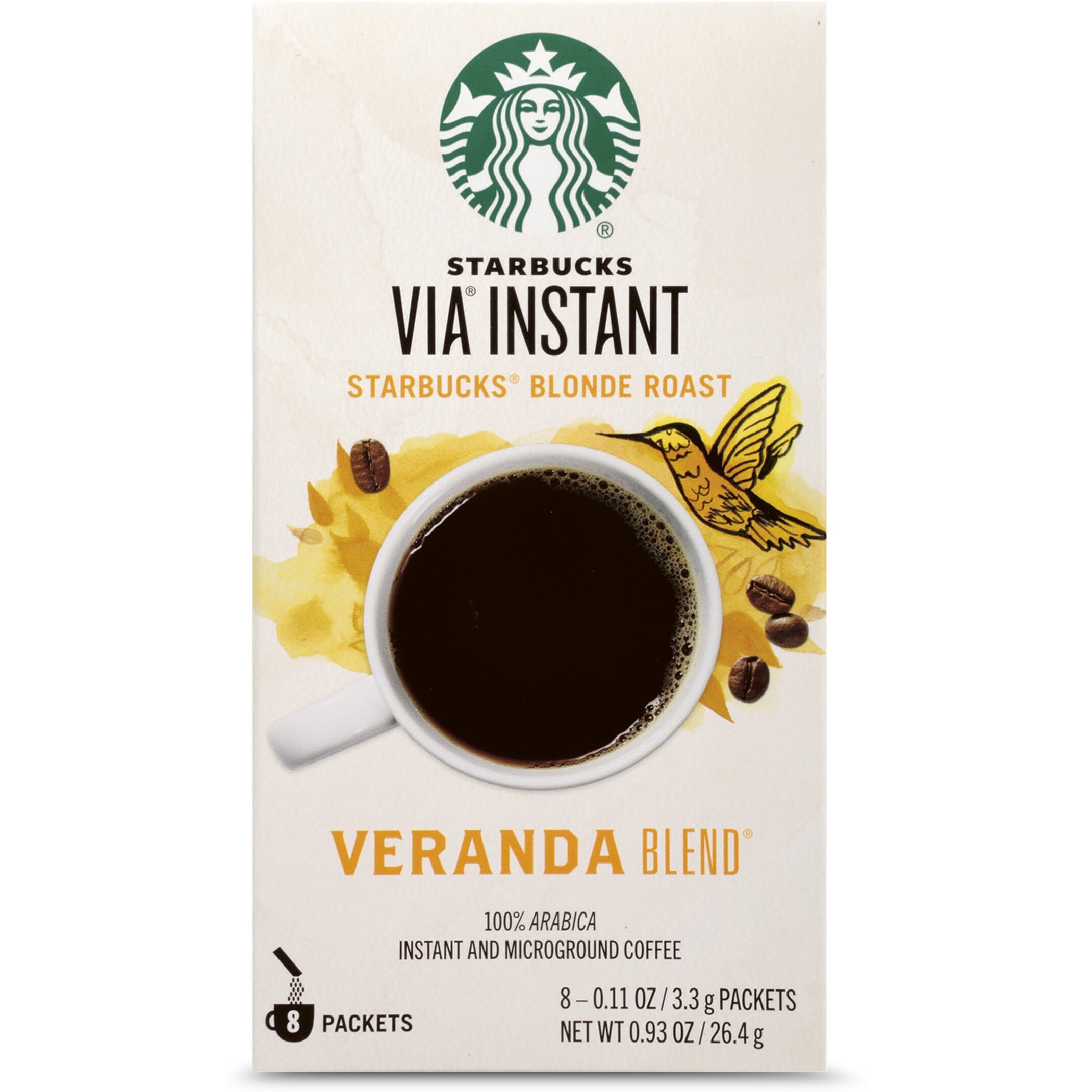 Starbucks Via Instant Coffee Blonde Roast Packets - Veranda Blend - 1 Box (8 Packets)