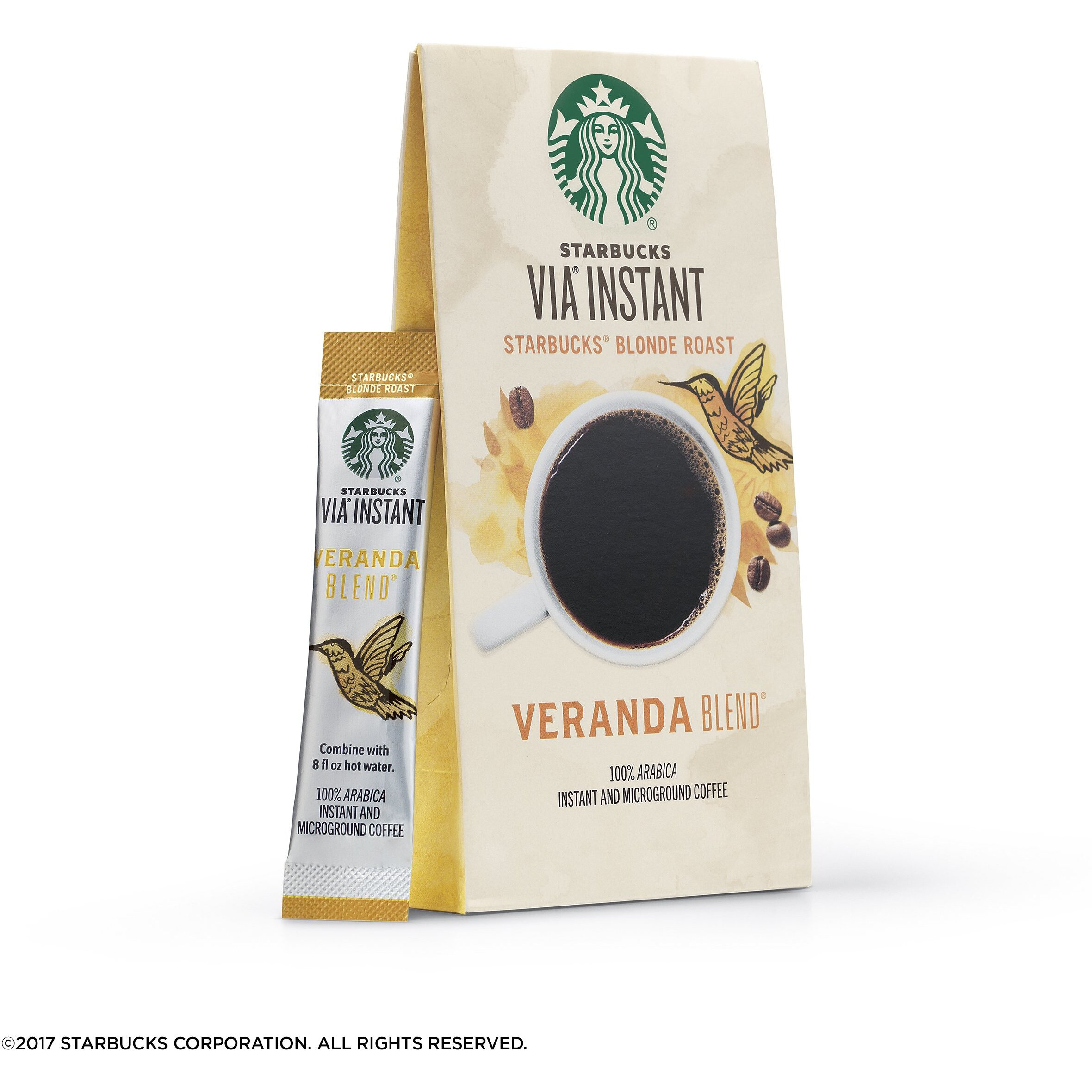 Starbucks Via Instant Coffee Blonde Roast Packets - Veranda Blend - 1 Box (8 Packets)